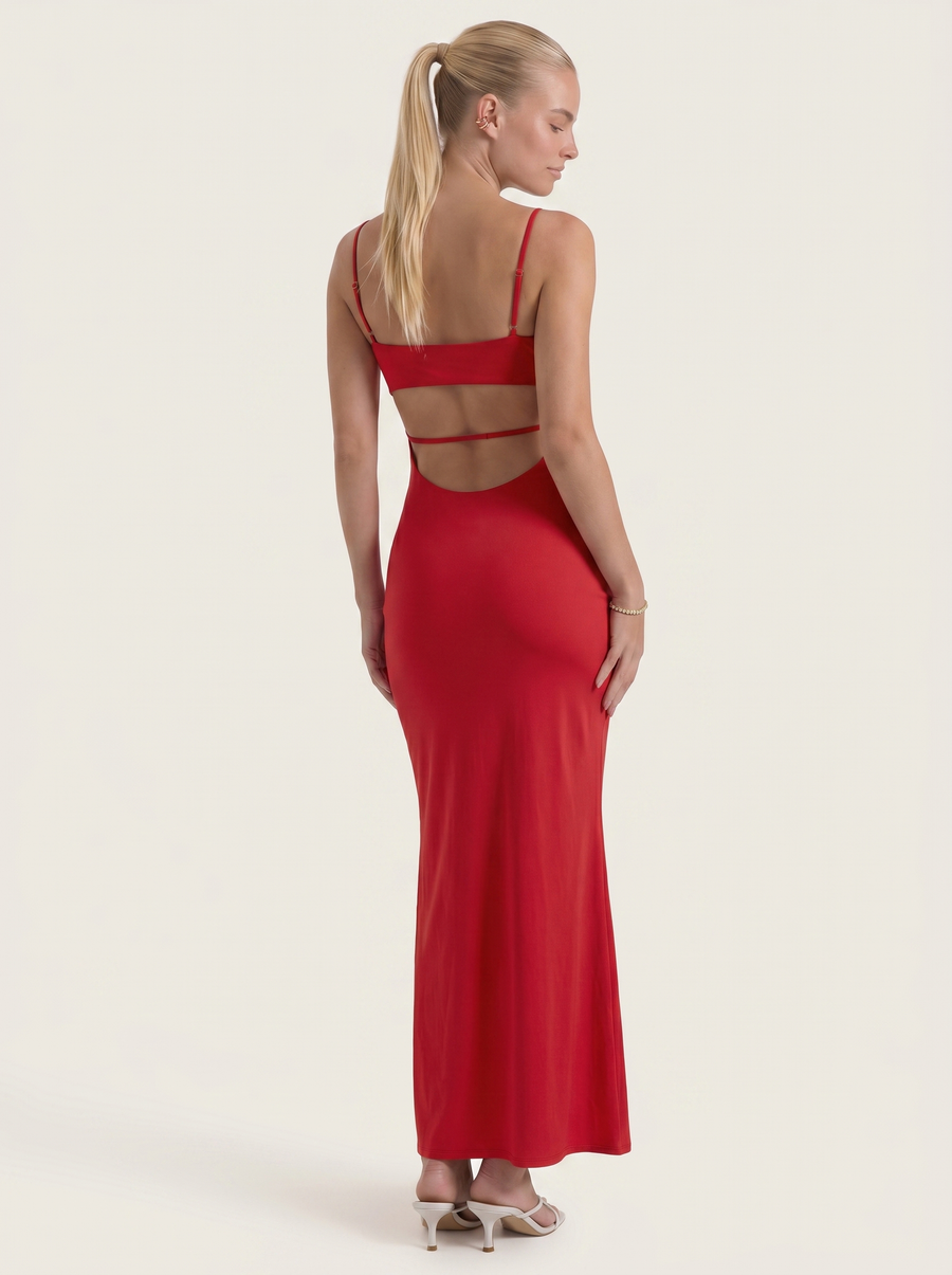 Dale Maxikleid mit Spaghettiträgern und schmaler Linie