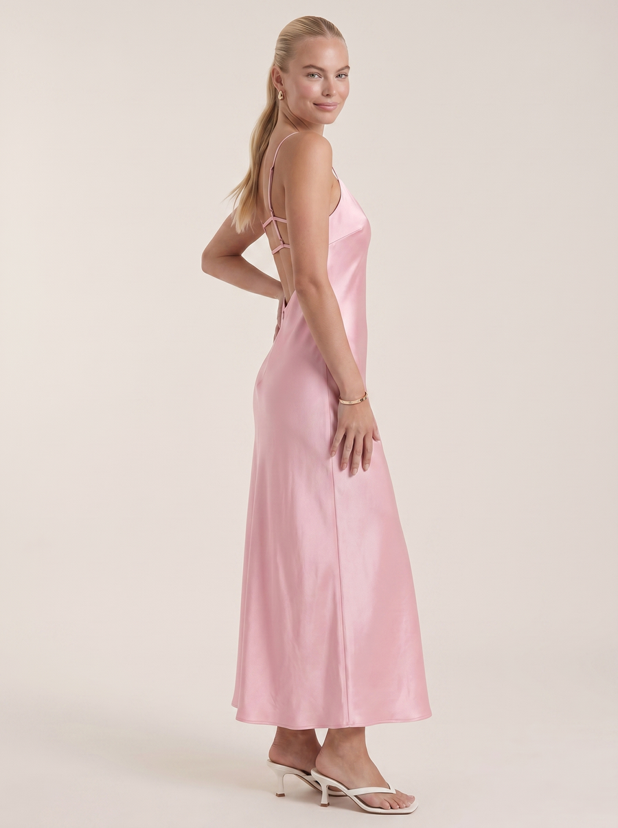 Bianca Maxikleid mit V-Ausschnitt und Spaghettiträgern