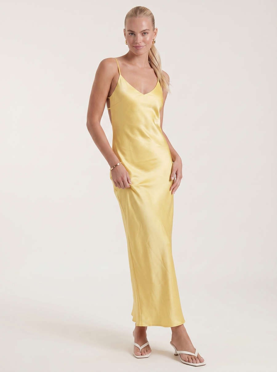 Bianca Maxikleid mit V-Ausschnitt und Spaghettiträgern