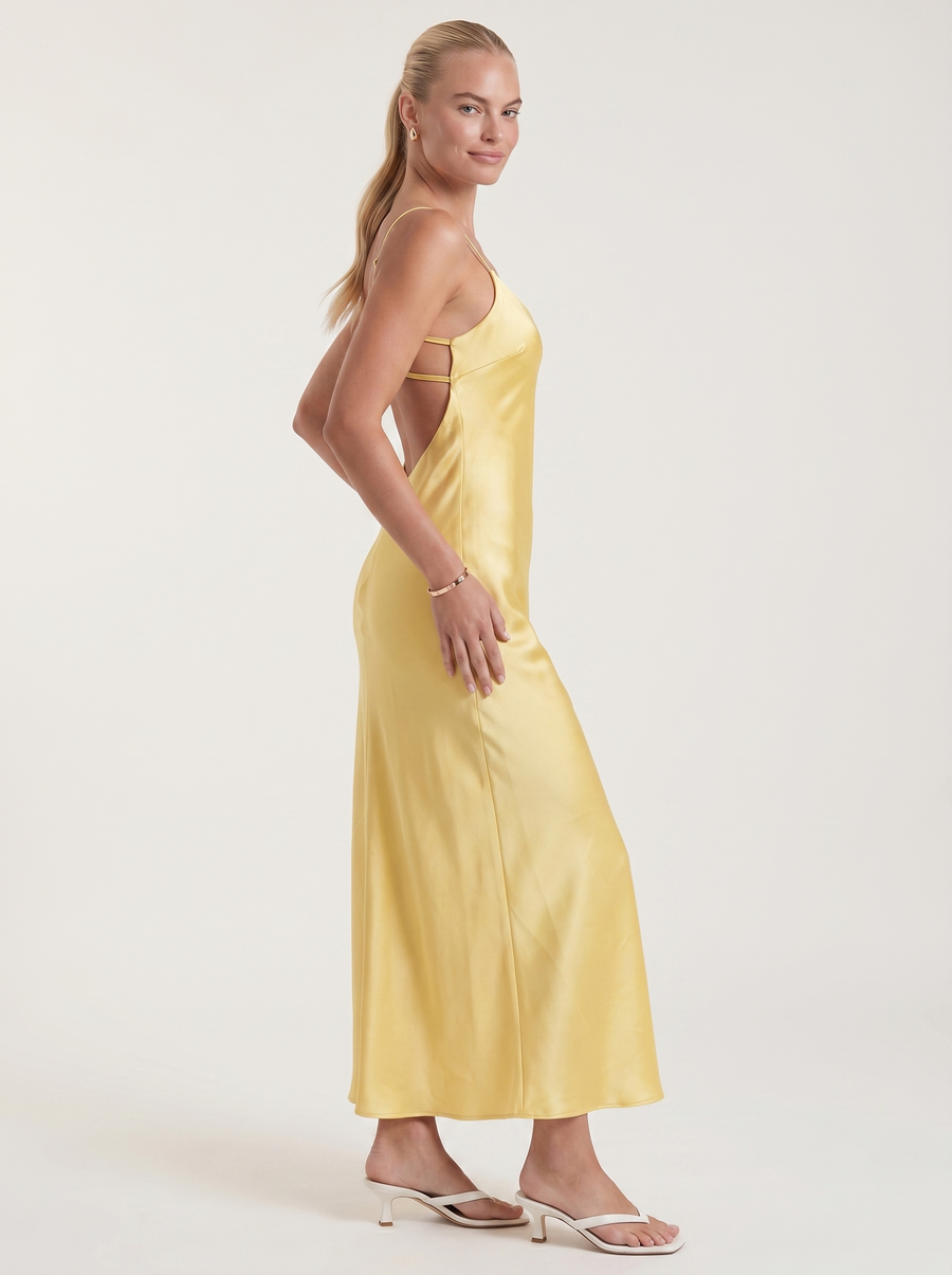 Bianca Maxikleid mit V-Ausschnitt und Spaghettiträgern