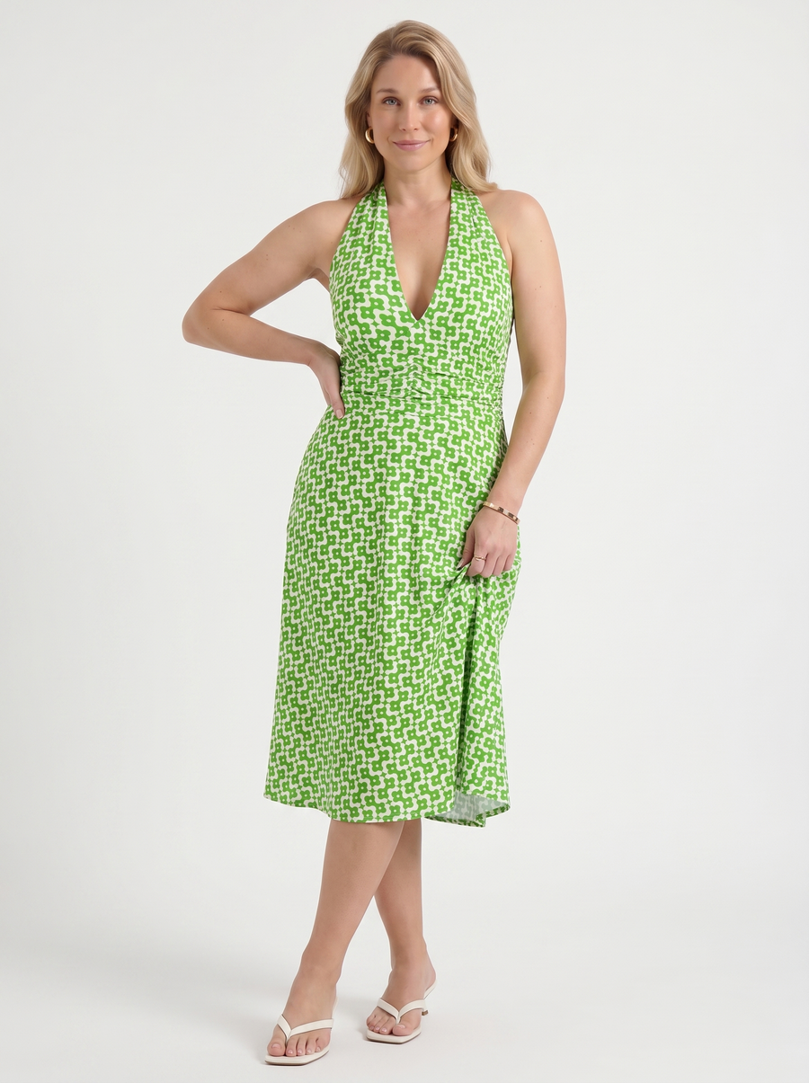 Astrid Midikleid mit Neckholder und Wickeloptik