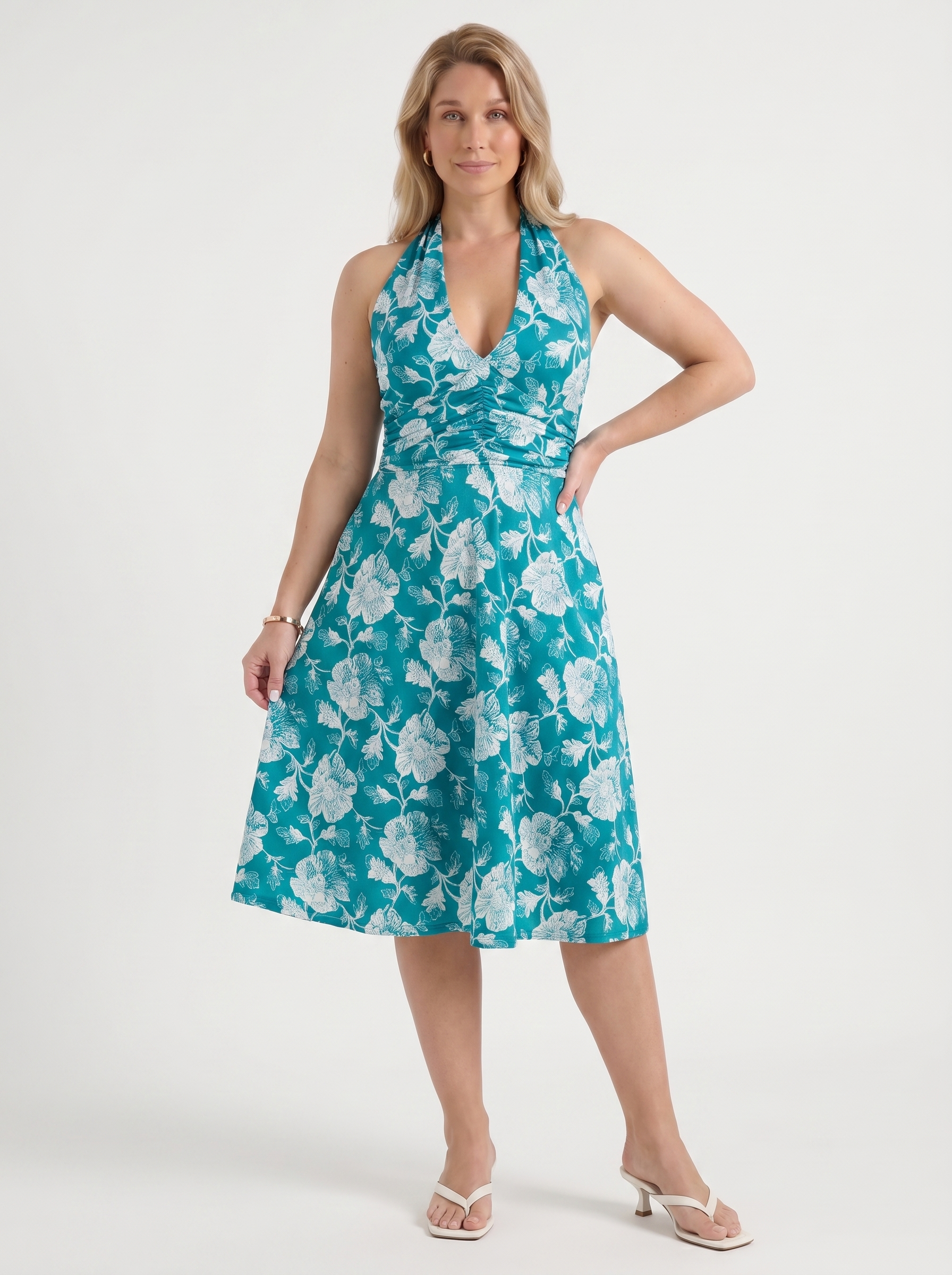 Astrid Midikleid mit Neckholder und Wickeloptik