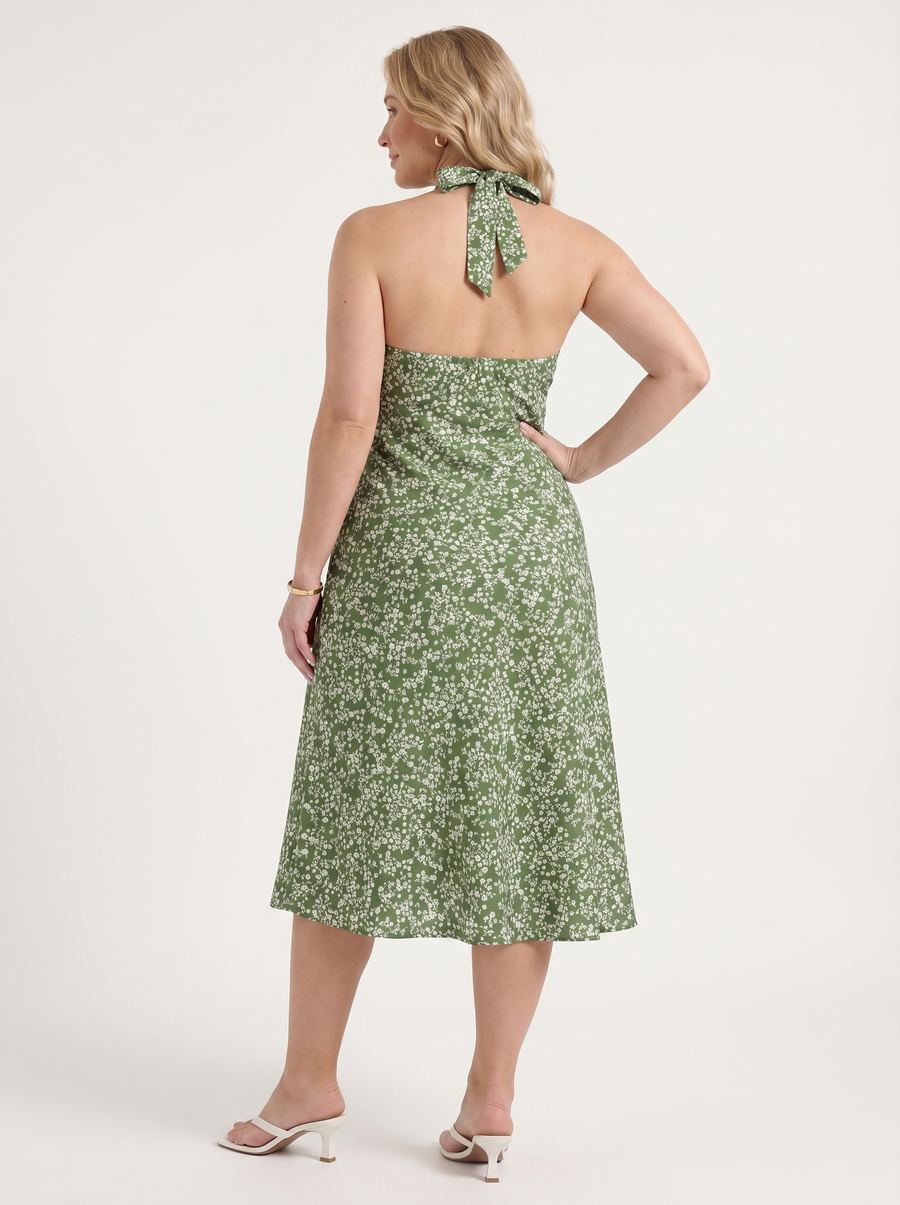 Astrid Midikleid mit Neckholder und Wickeloptik