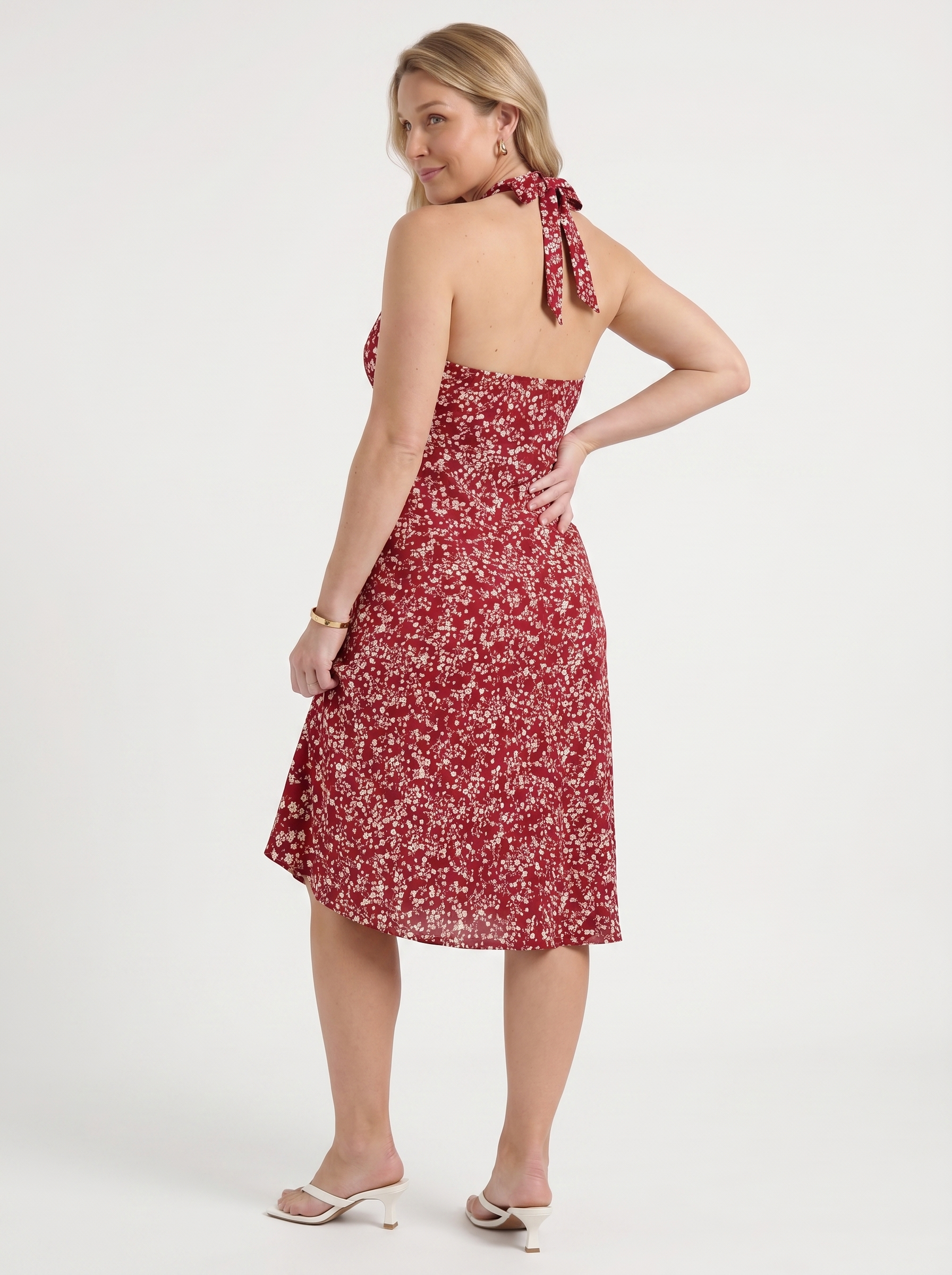 Astrid Midikleid mit Neckholder und Wickeloptik