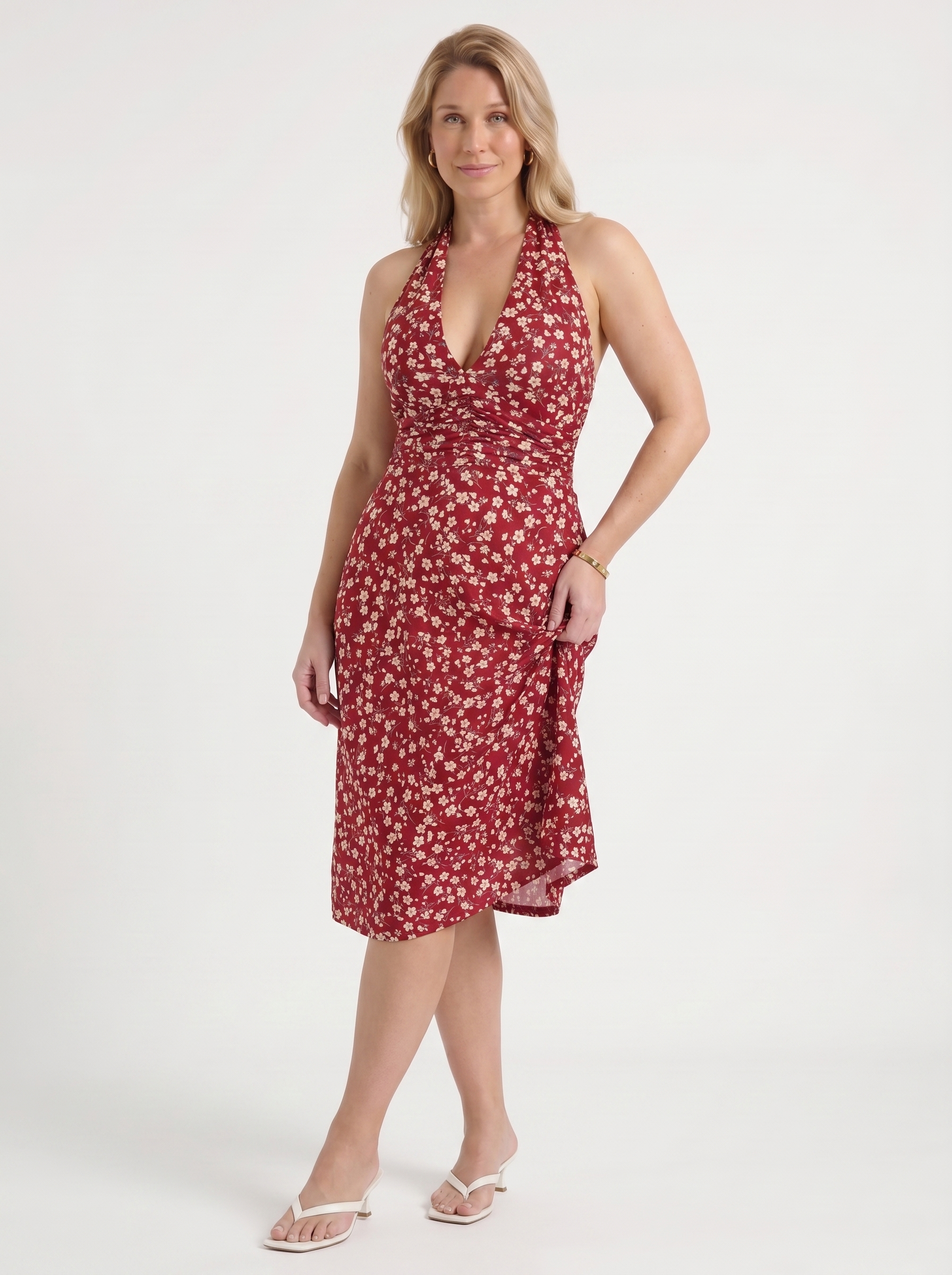 Astrid Midikleid mit Neckholder und Wickeloptik
