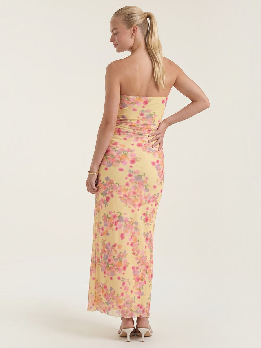 Elodie Bandeau-Maxikleid mit Raffung