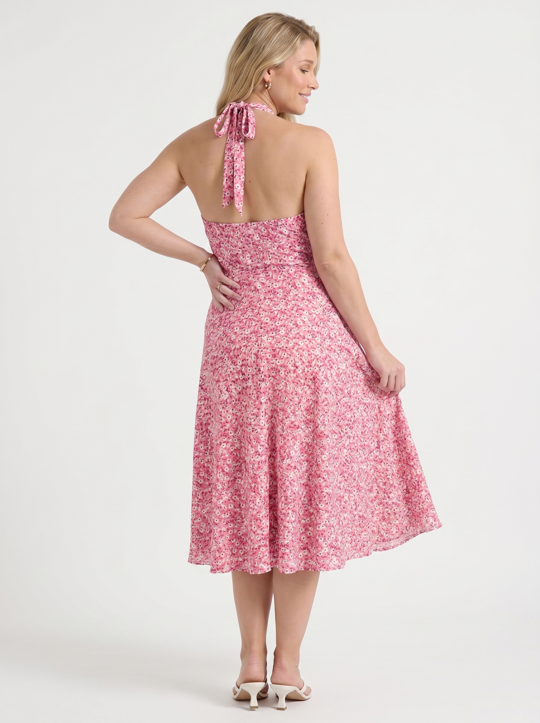 Astrid Midikleid mit Neckholder und Wickeloptik