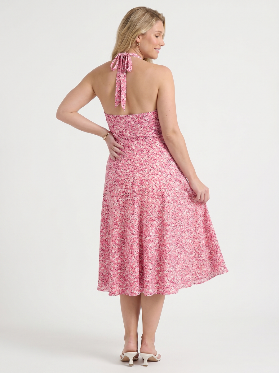 Astrid Midikleid mit Neckholder und Wickeloptik