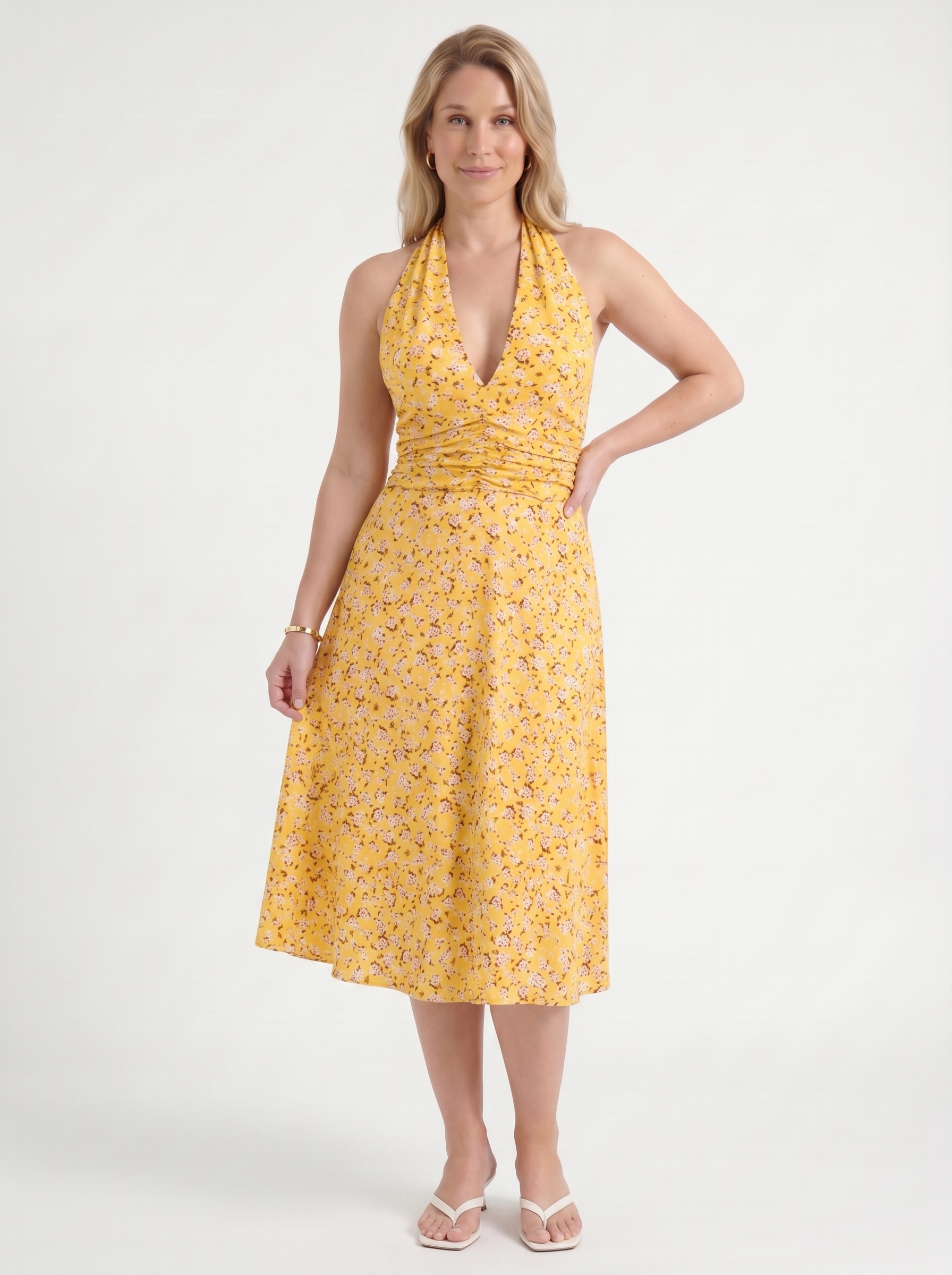 Astrid Midikleid mit Neckholder und Wickeloptik