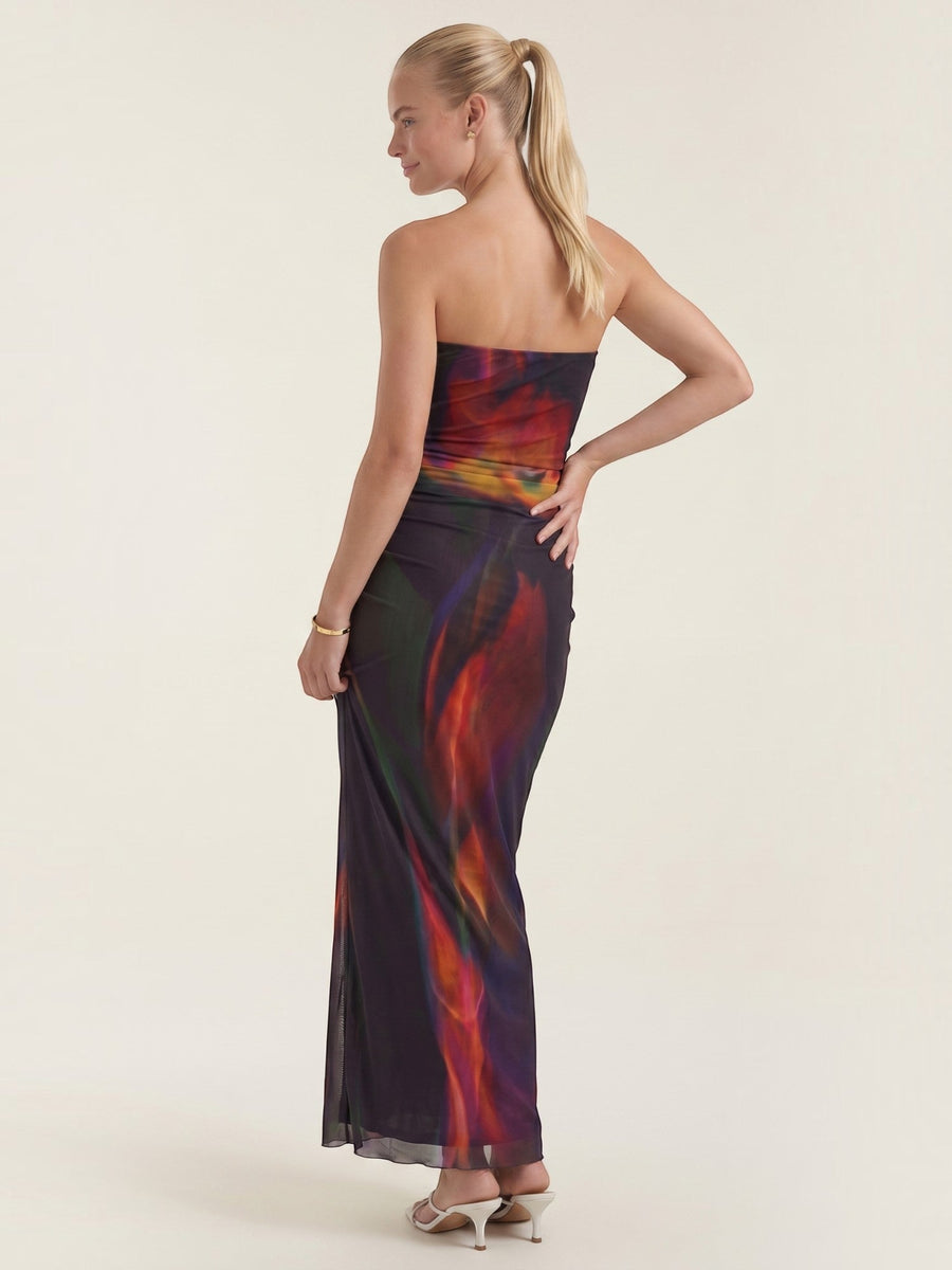 Elodie Bandeau-Maxikleid mit Raffung