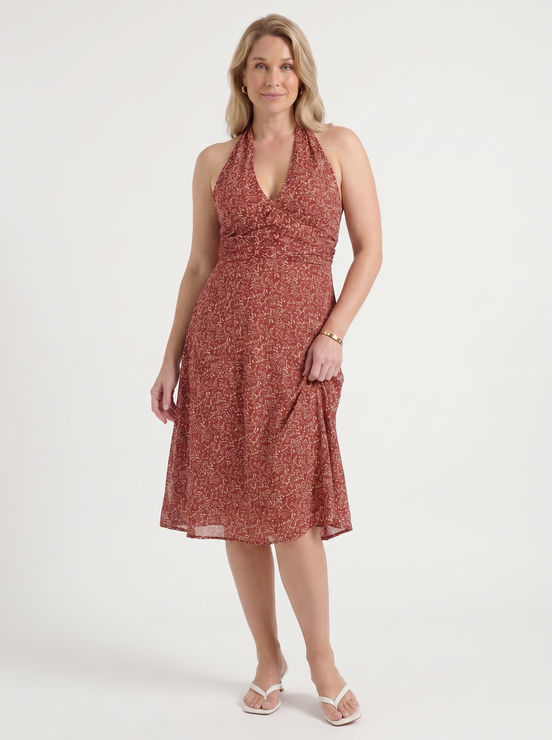 Astrid Midikleid mit Neckholder und Wickeloptik