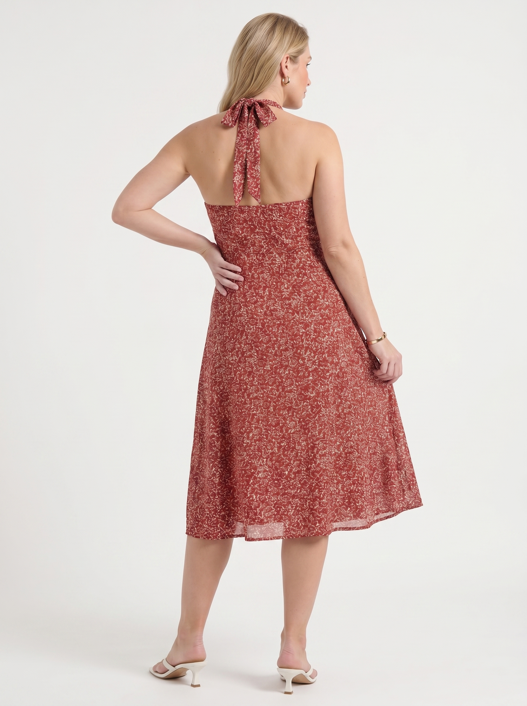 Astrid Midikleid mit Neckholder und Wickeloptik