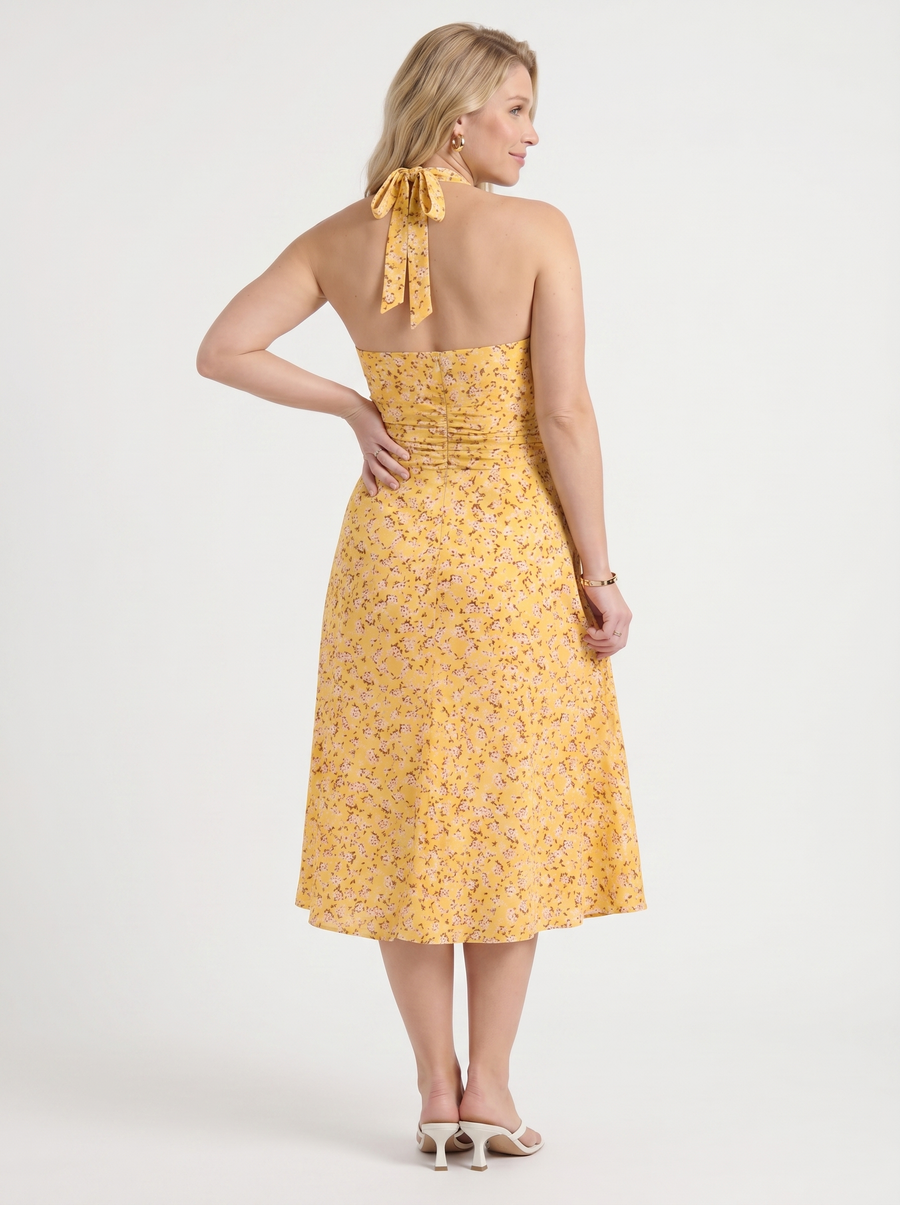 Astrid Midikleid mit Neckholder und Wickeloptik