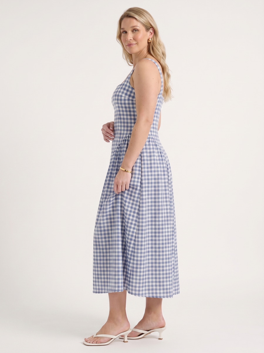 Cleo Midikleid mit Karomuster und Faltenrock