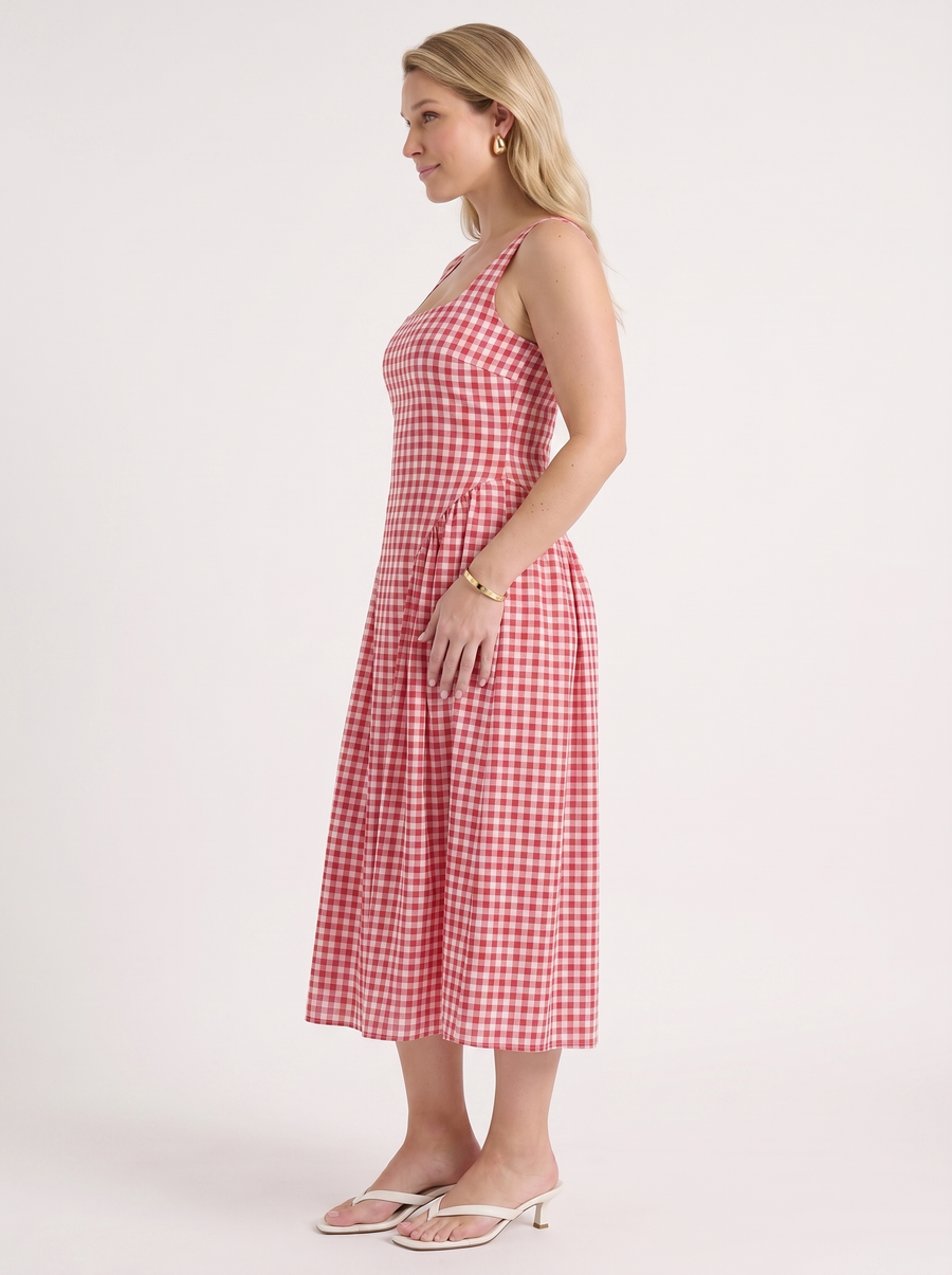 Cleo Midikleid mit Karomuster und Faltenrock