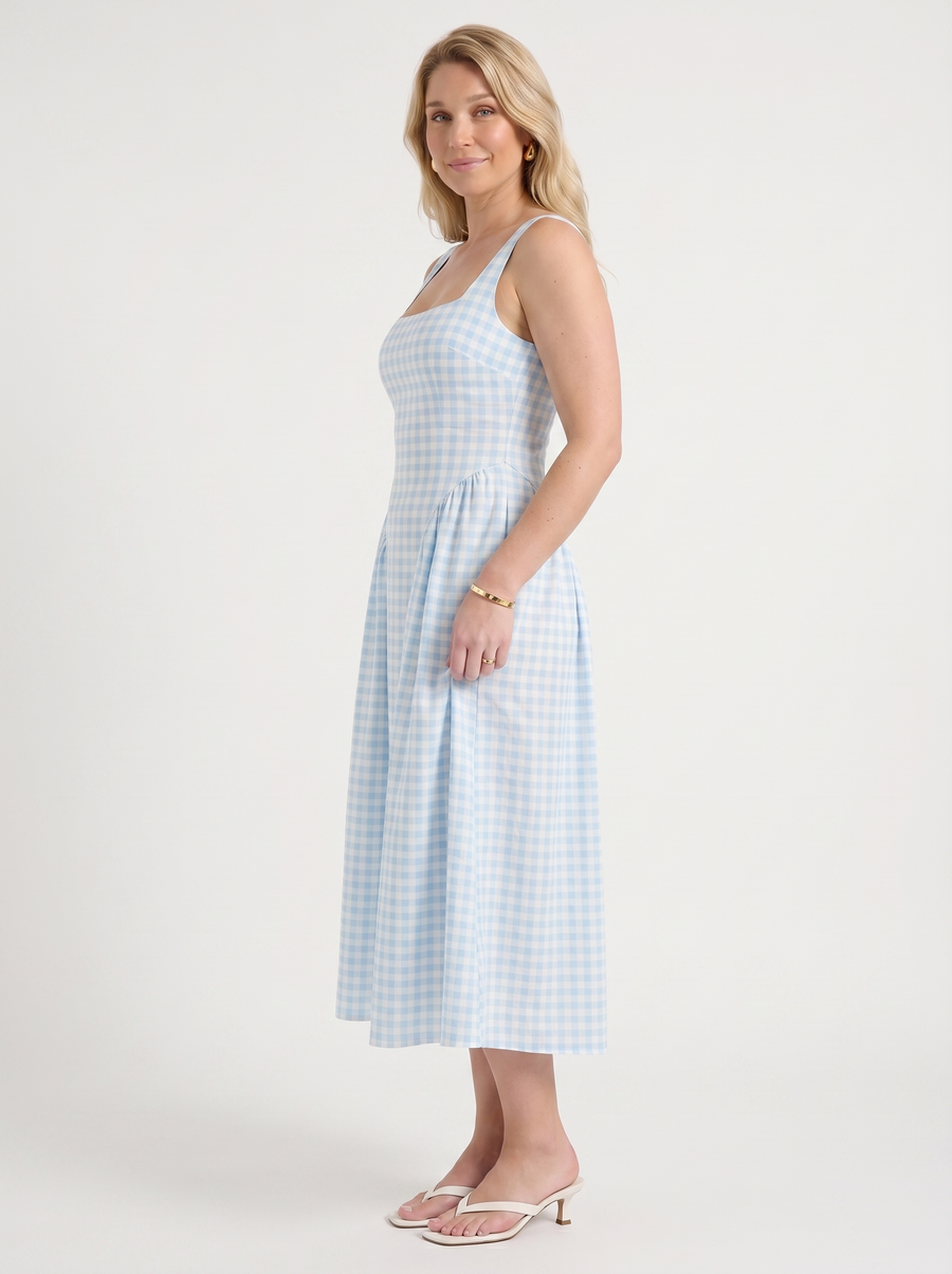 Cleo Midikleid mit Karomuster und Faltenrock
