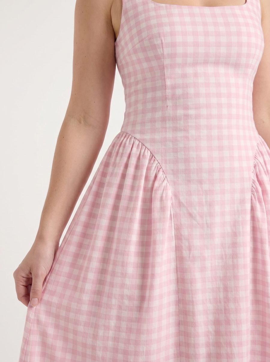 Cleo Midikleid mit Karomuster und Faltenrock