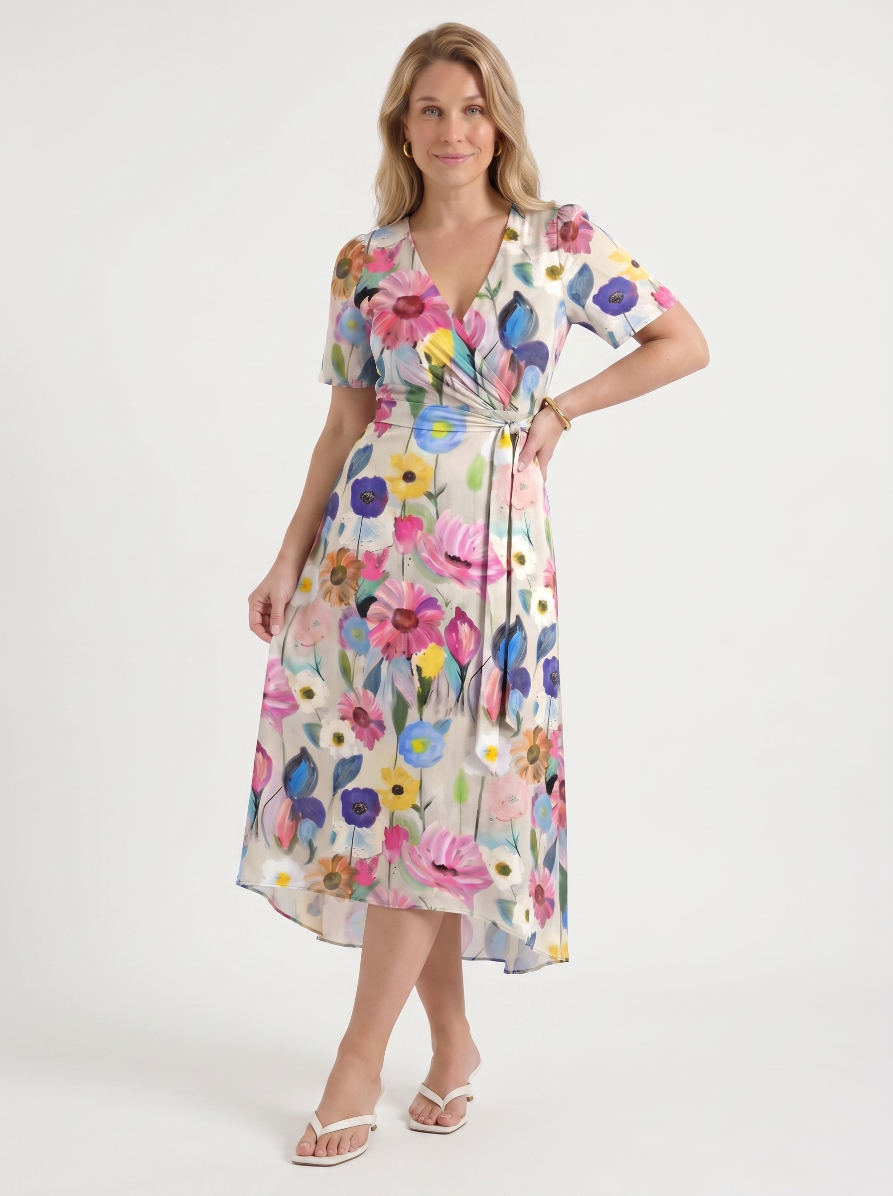 Sharnie Midikleid mit Blumenprint und Wickeloptik