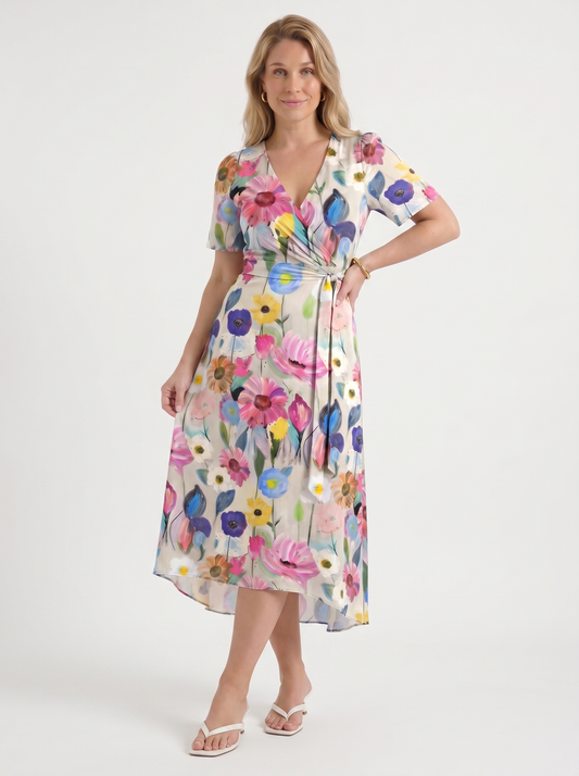 Sharnie Midikleid mit Blumenprint und Wickeloptik
