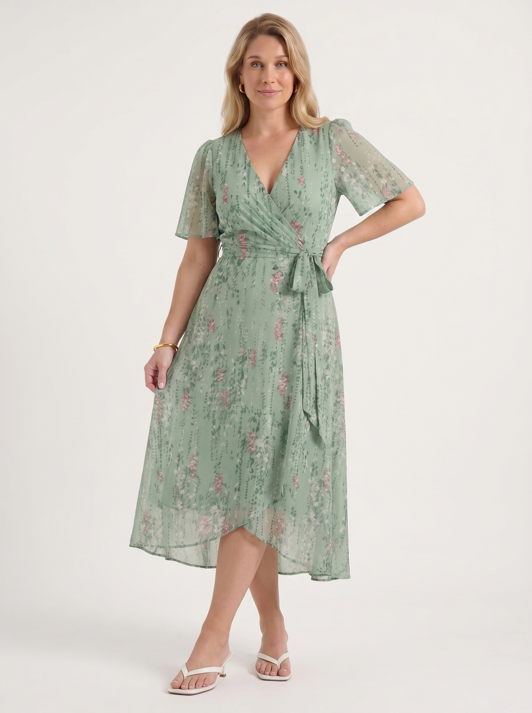 Sharnie Midikleid mit Blumenprint und Wickeloptik
