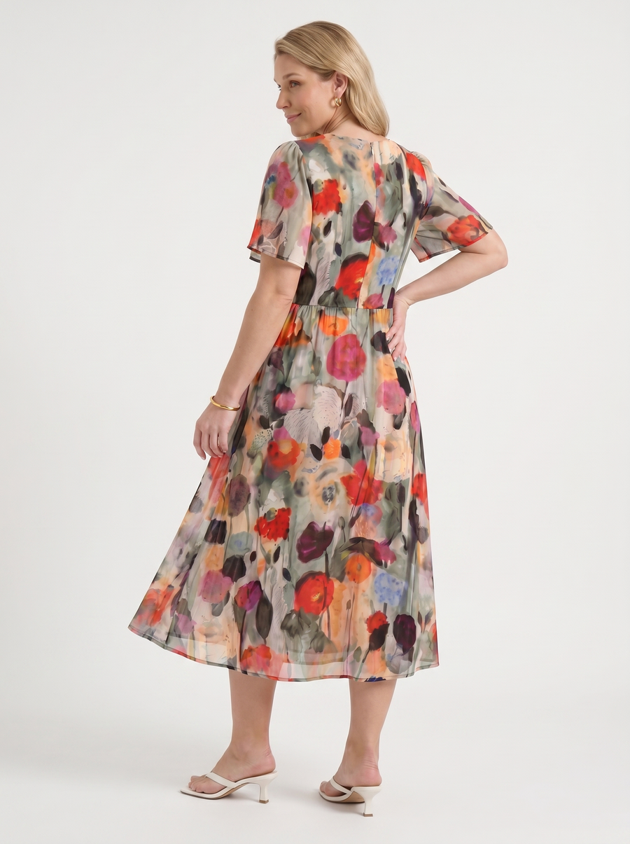Sharnie Midikleid mit Blumenprint und Wickeloptik