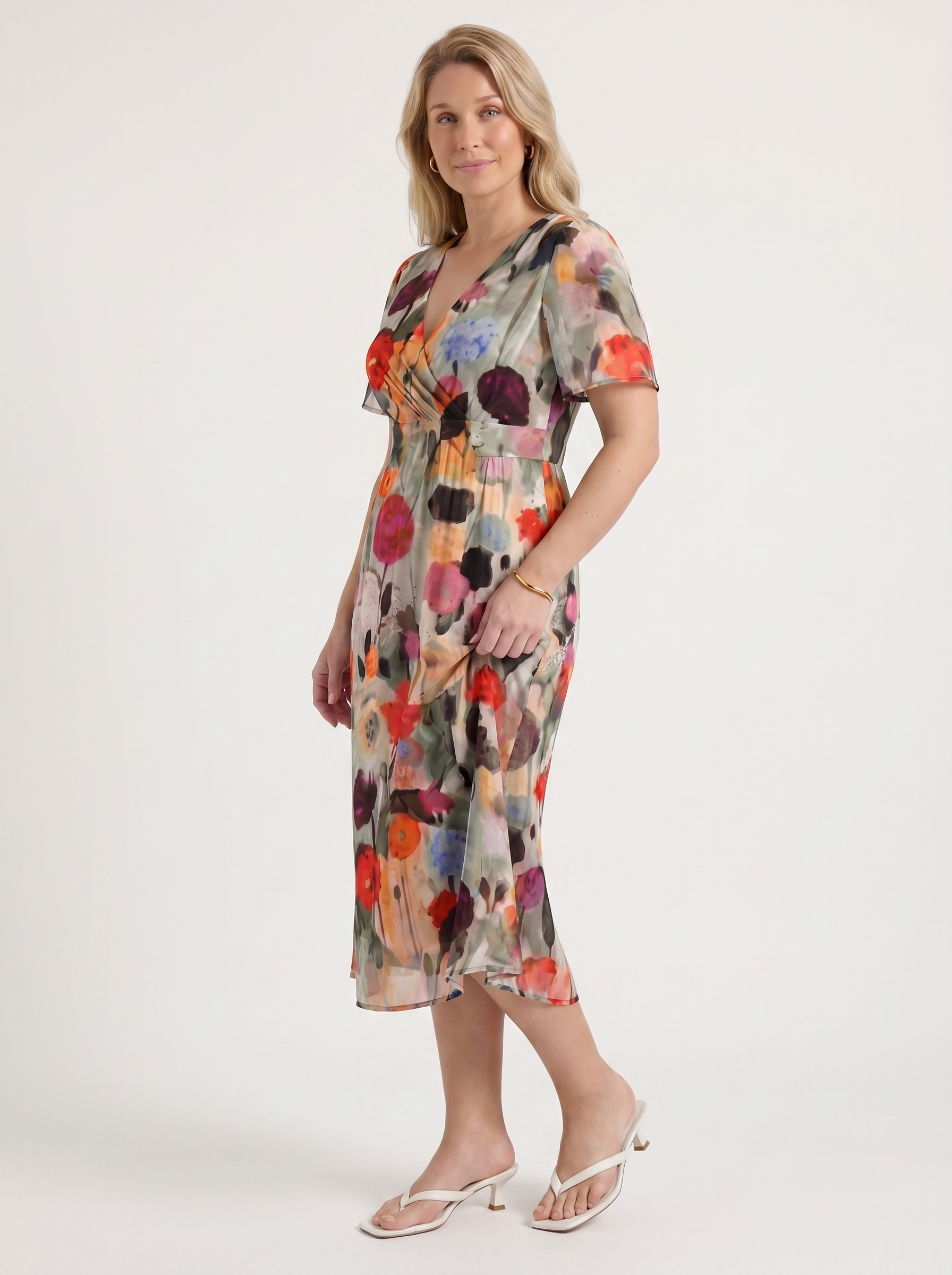Sharnie Midikleid mit Blumenprint und Wickeloptik