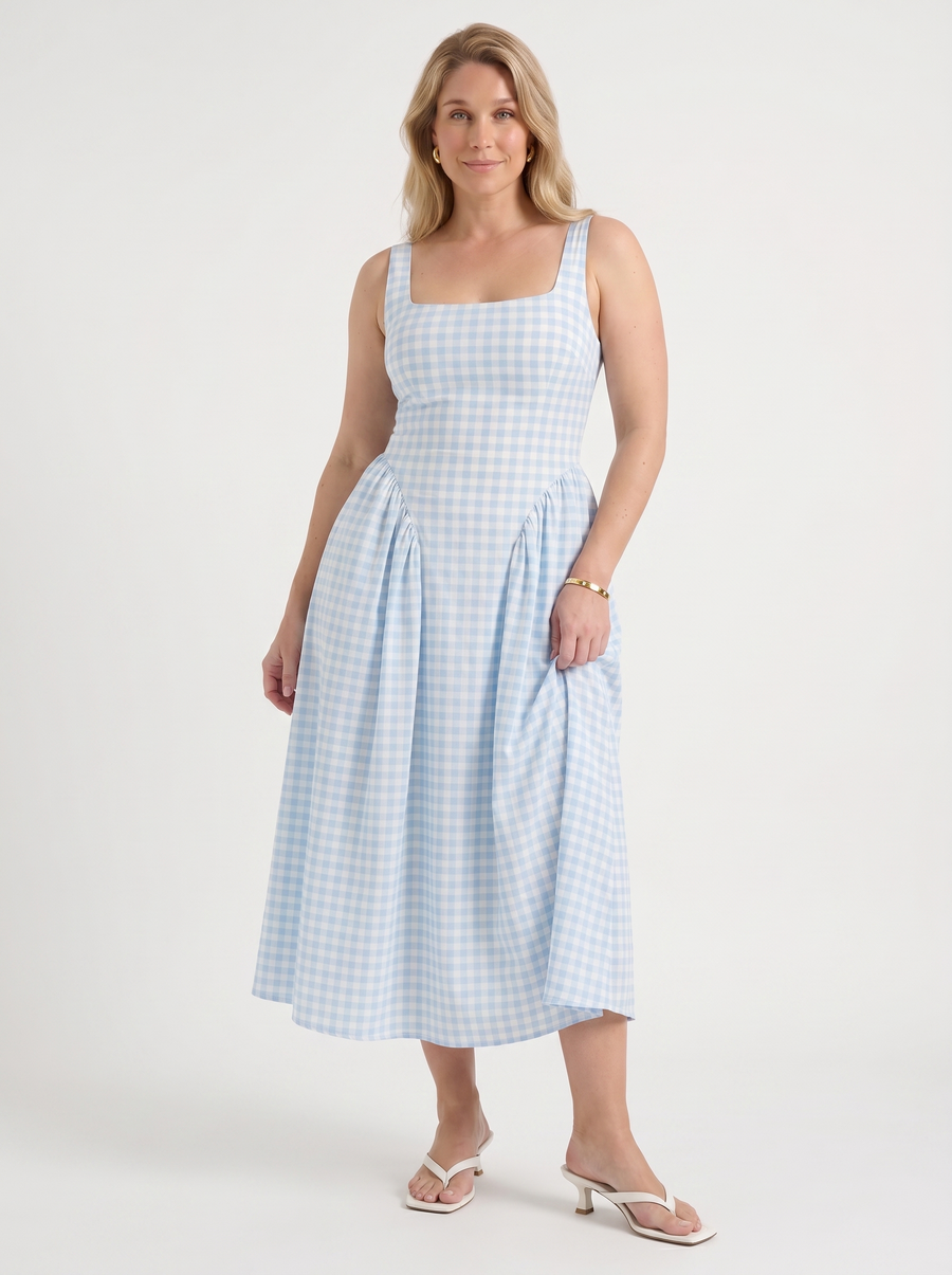 Cleo Midikleid mit Karomuster und Faltenrock