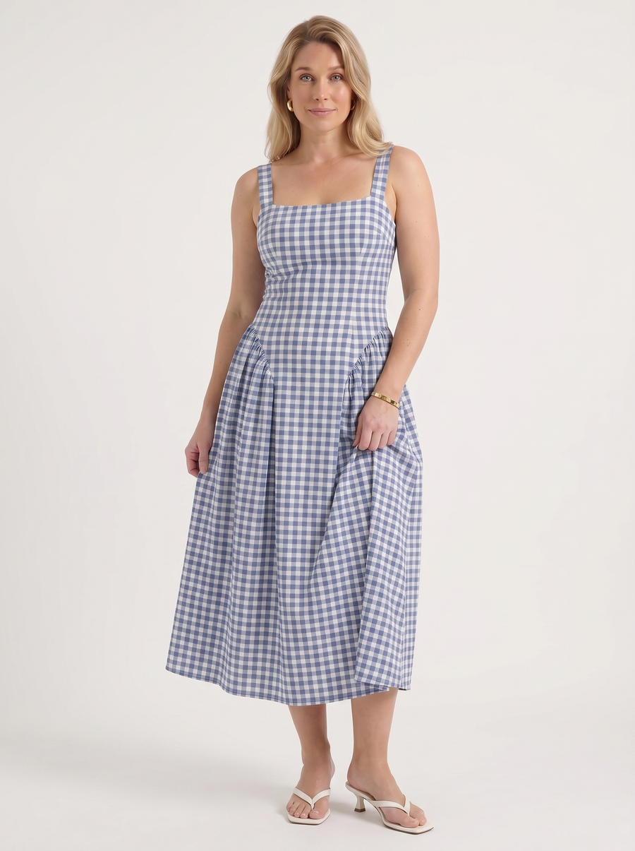 Cleo Midikleid mit Karomuster und Faltenrock