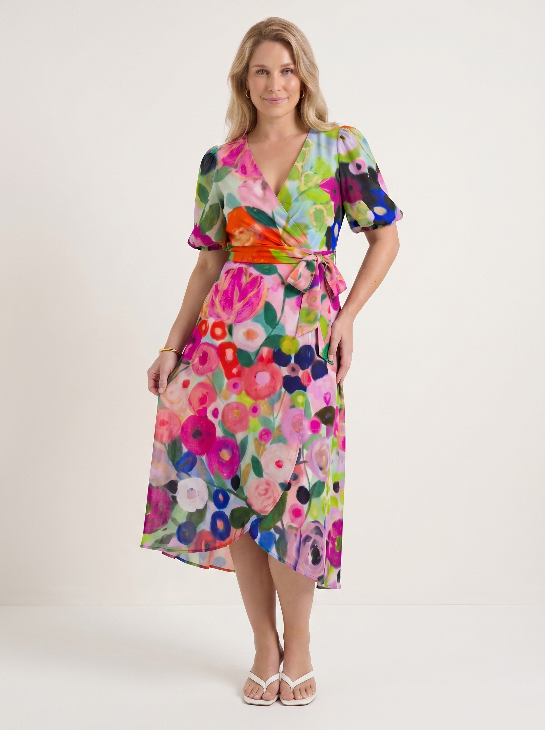 Sharnie Midikleid mit Blumenprint und Wickeloptik