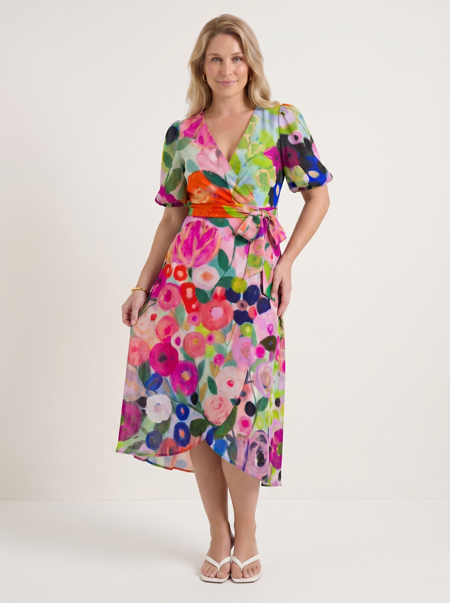 Sharnie Midikleid mit Blumenprint und Wickeloptik
