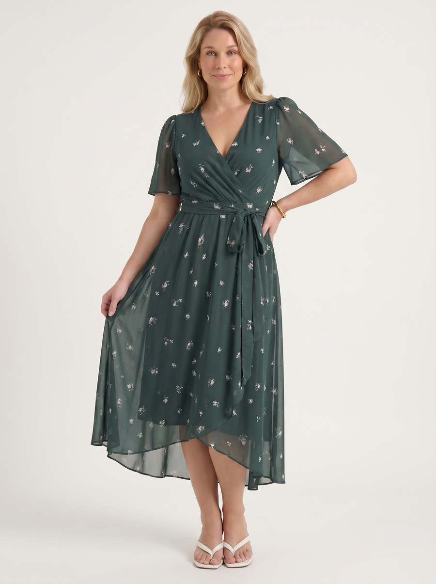 Sharnie Midikleid mit Blumenprint und Wickeloptik