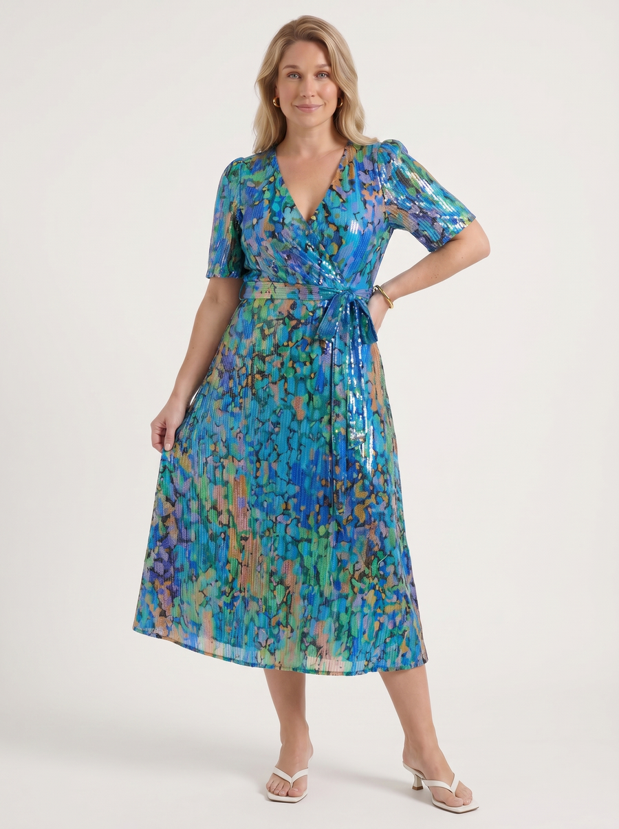 Sharnie Midikleid mit Blumenprint und Wickeloptik