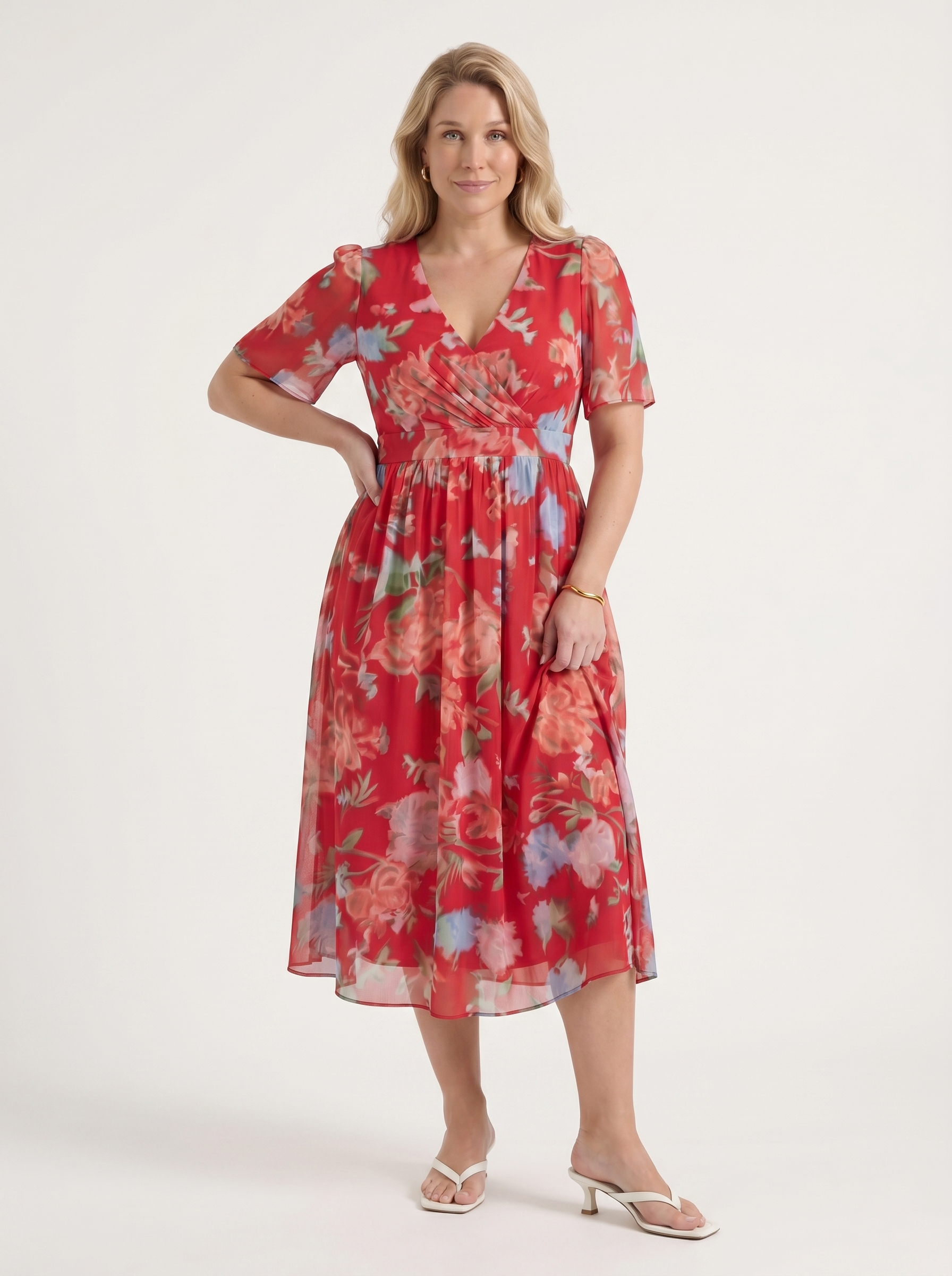 Sharnie Midikleid mit Blumenprint und Wickeloptik