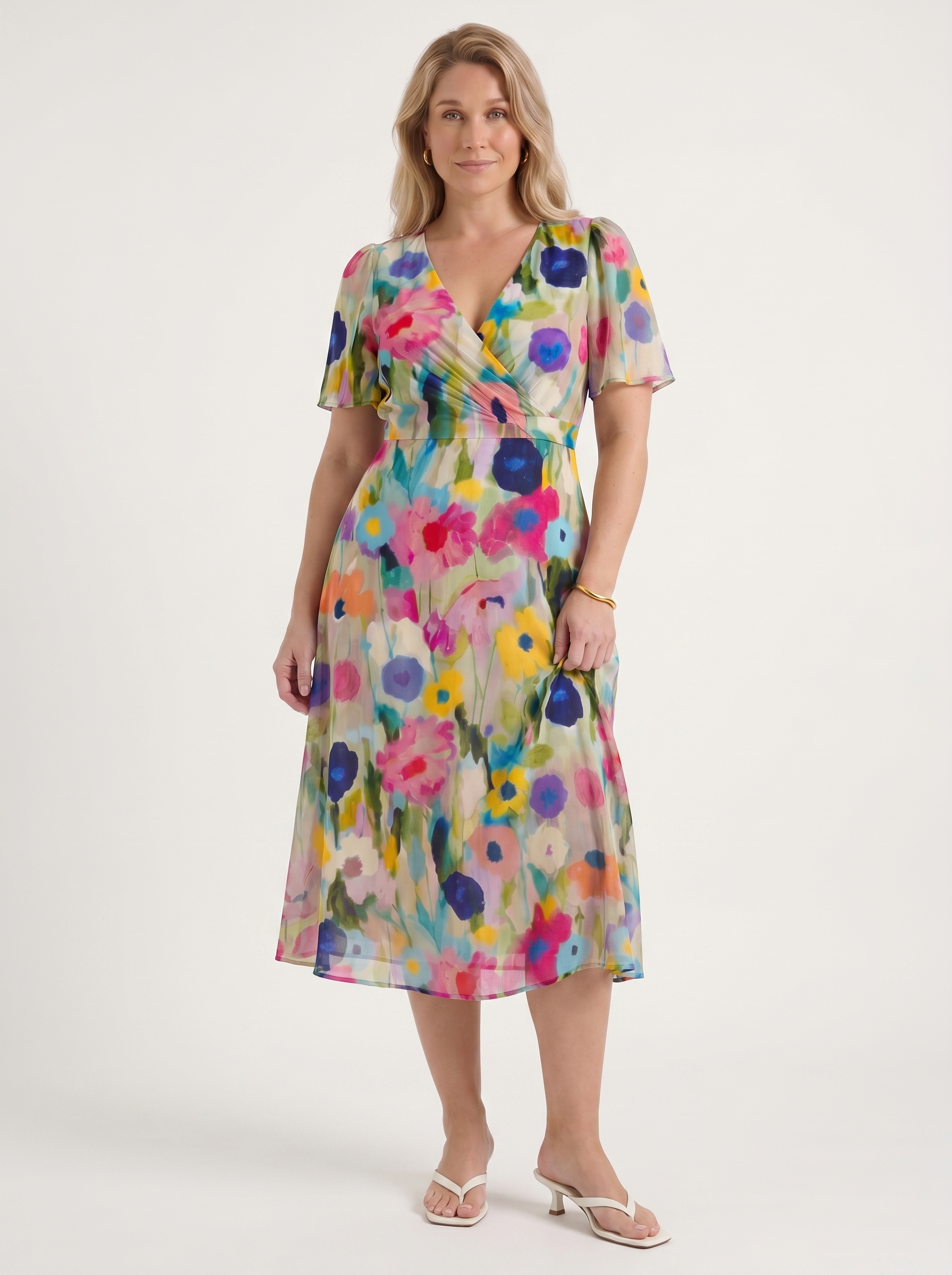 Sharnie Midikleid mit Blumenprint und Wickeloptik