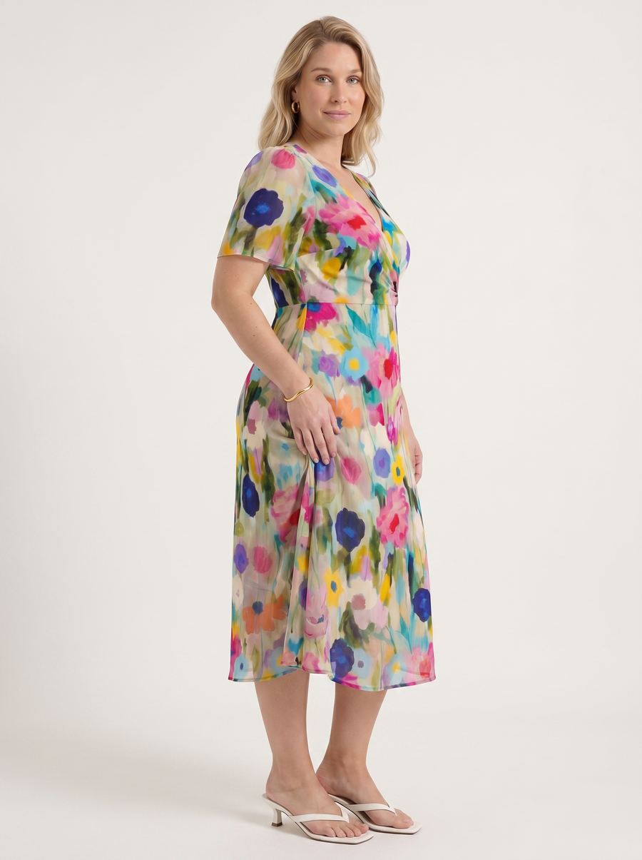 Sharnie Midikleid mit Blumenprint und Wickeloptik