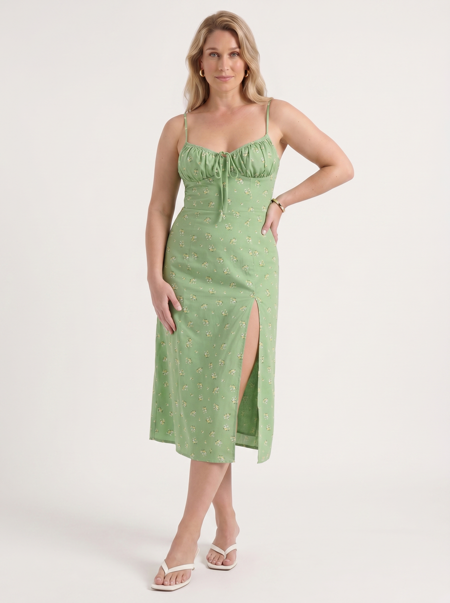Milena Midikleid mit Spaghettiträgern und Beinschlitz