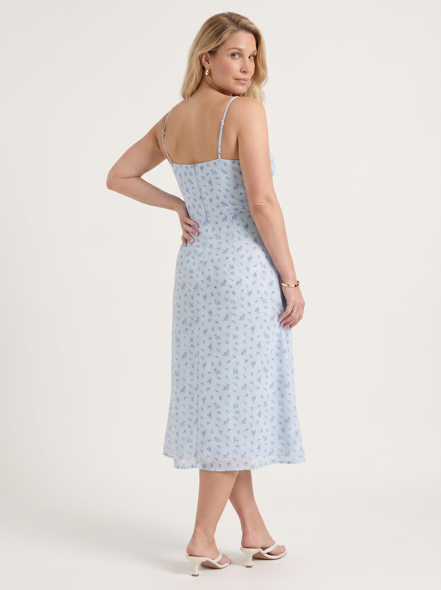 Milena Midikleid mit Spaghettiträgern und Beinschlitz