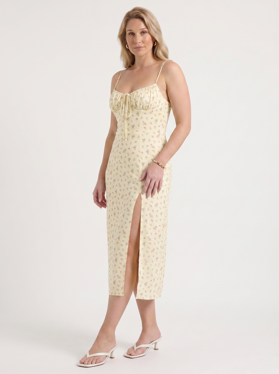 Milena Midikleid mit Spaghettiträgern und Beinschlitz
