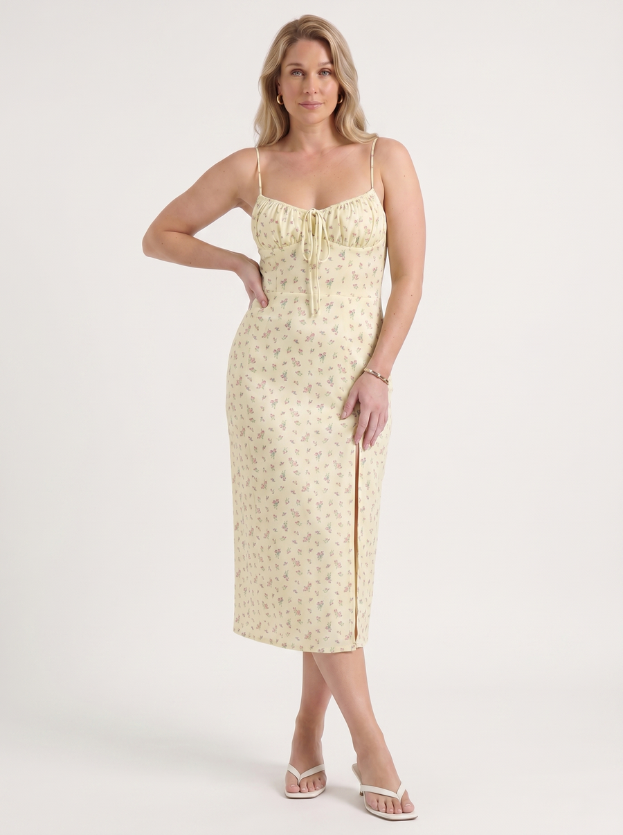 Milena Midikleid mit Spaghettiträgern und Beinschlitz