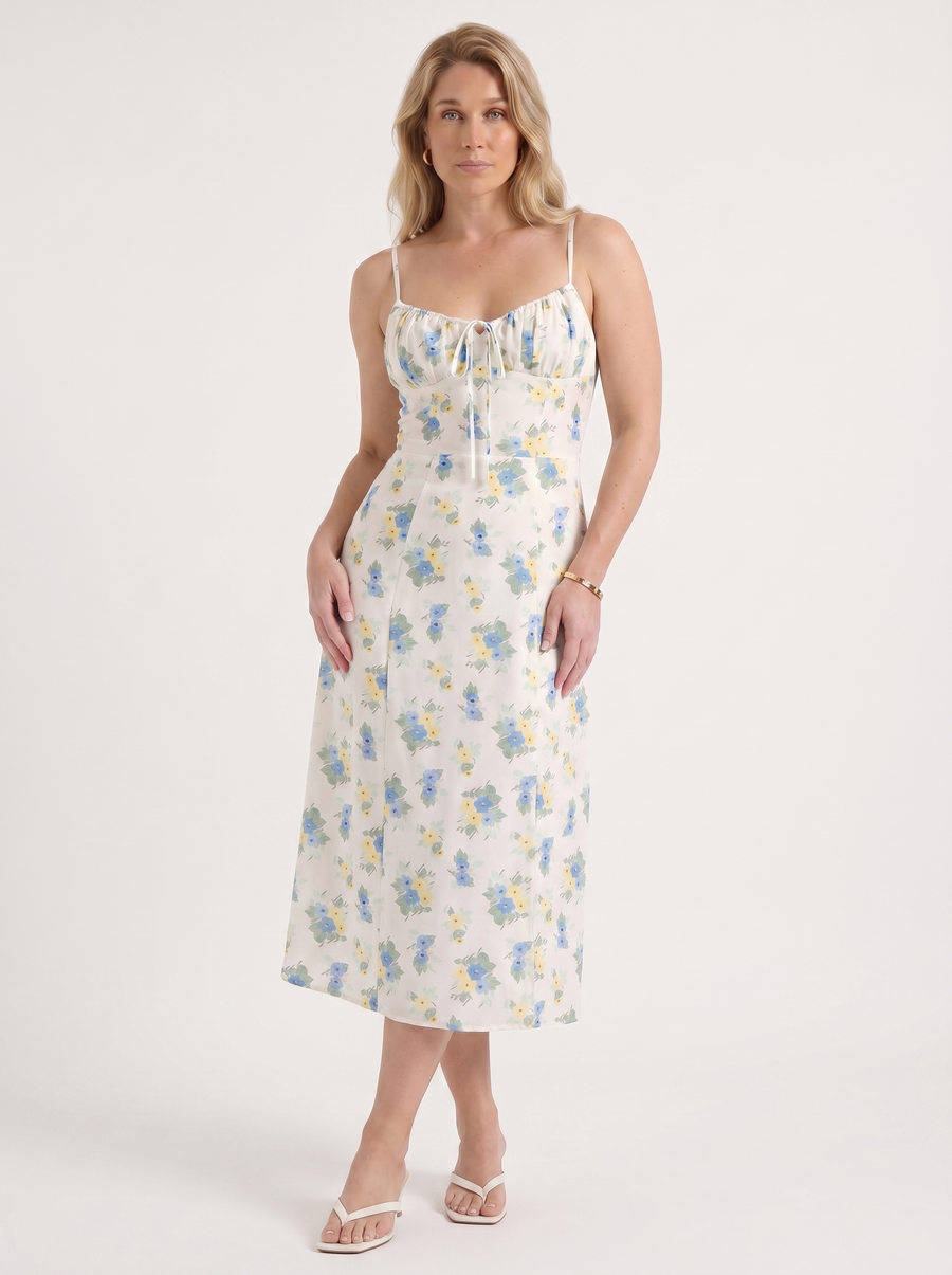 Milena Midikleid mit Spaghettiträgern und Beinschlitz
