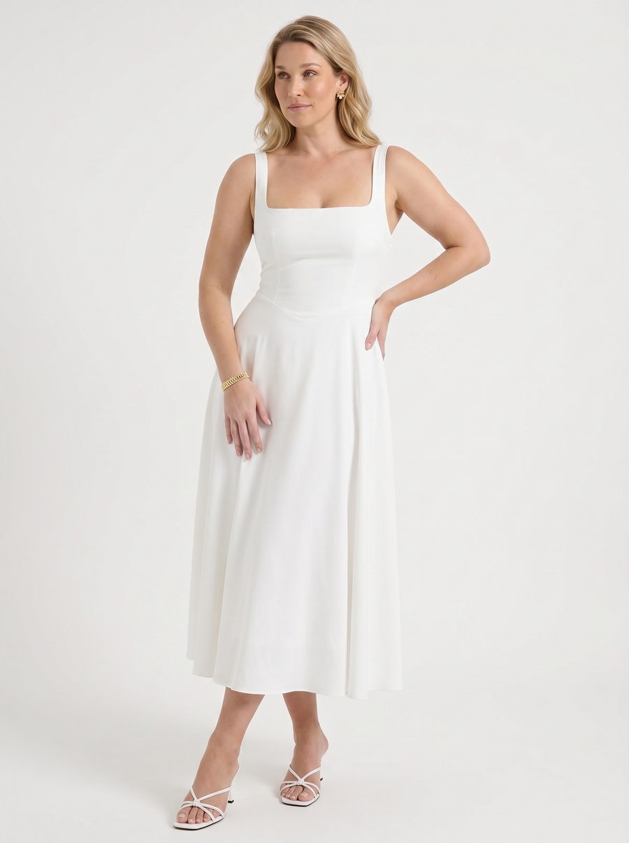 Clarisse Midikleid mit Karree-Ausschnitt und Schwingrock