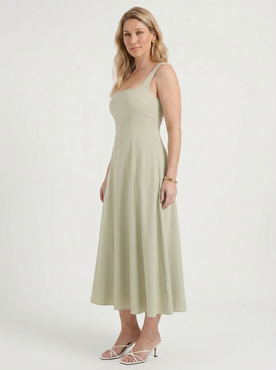 Clarisse Midikleid mit Karree-Ausschnitt und Schwingrock