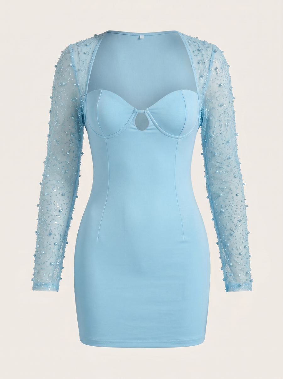 Mireille Minikleid mit Herzausschnitt und Glitzerärmeln