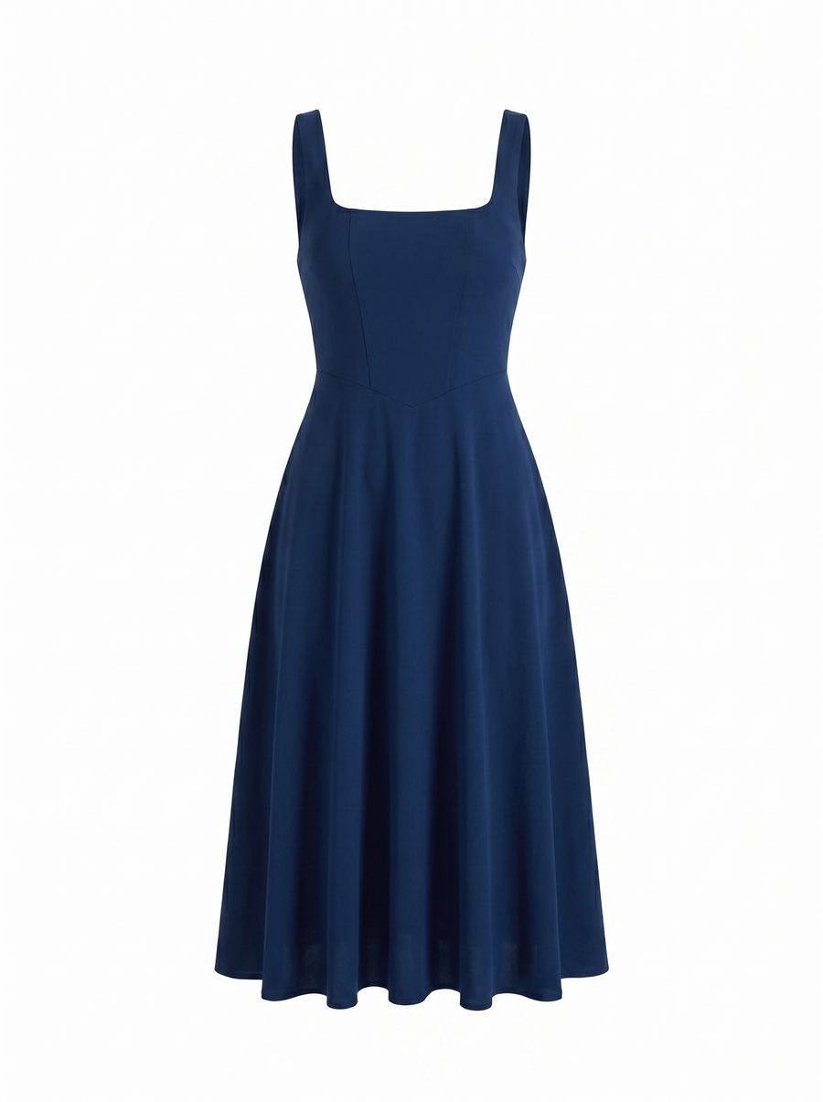 Clarisse Midikleid mit Karree-Ausschnitt und Schwingrock