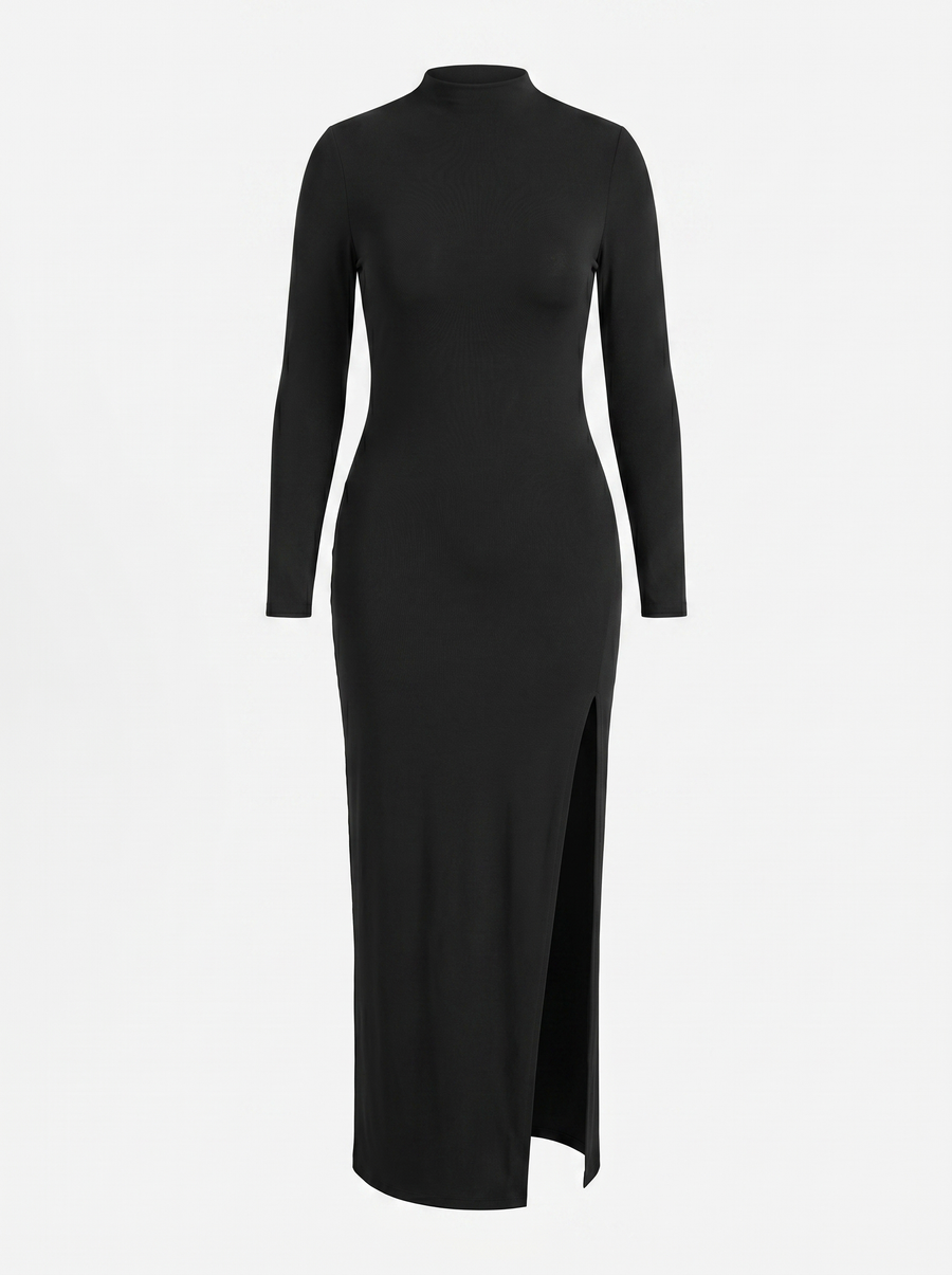 Alessandra Maxikleid mit Rollkragen und Beinschlitz