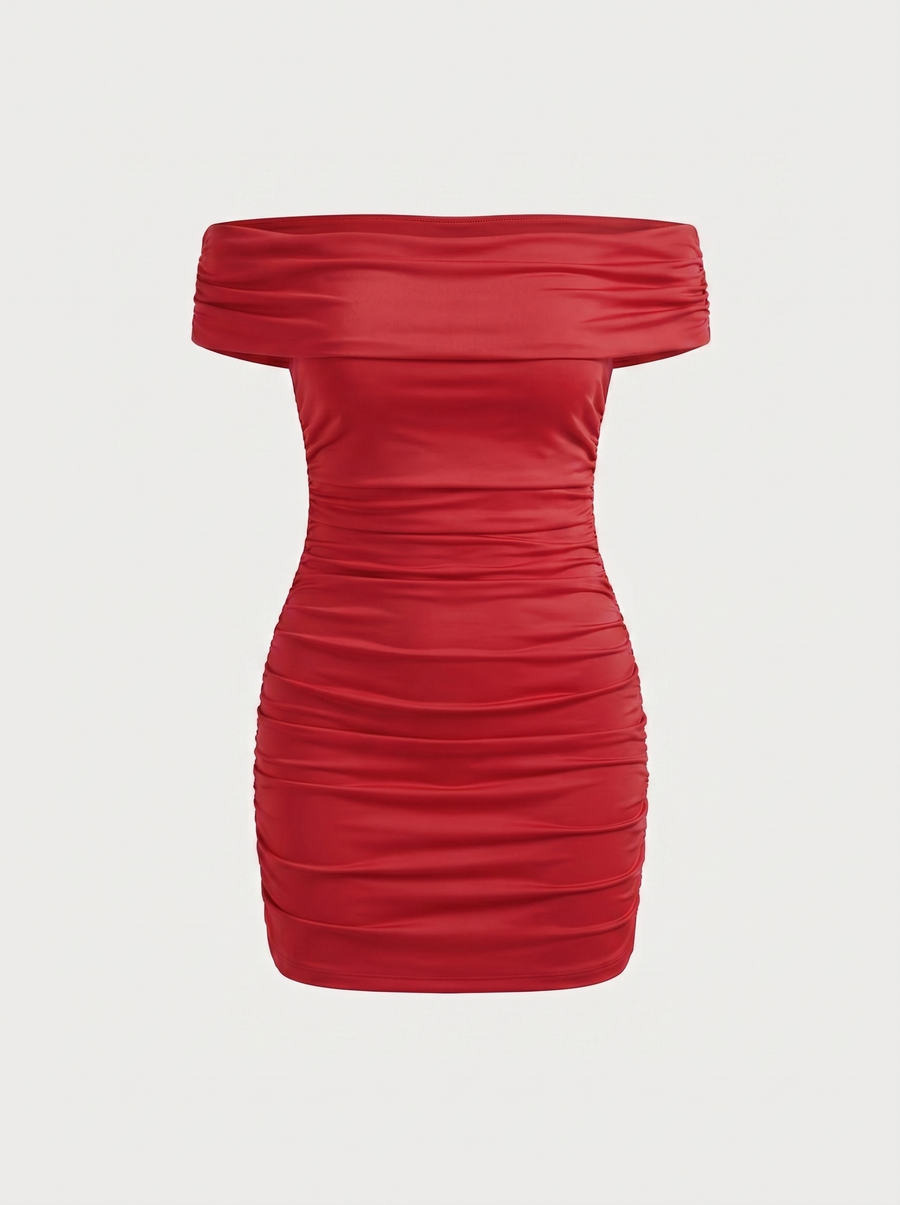Elora Bardot-Minikleid mit Raffung