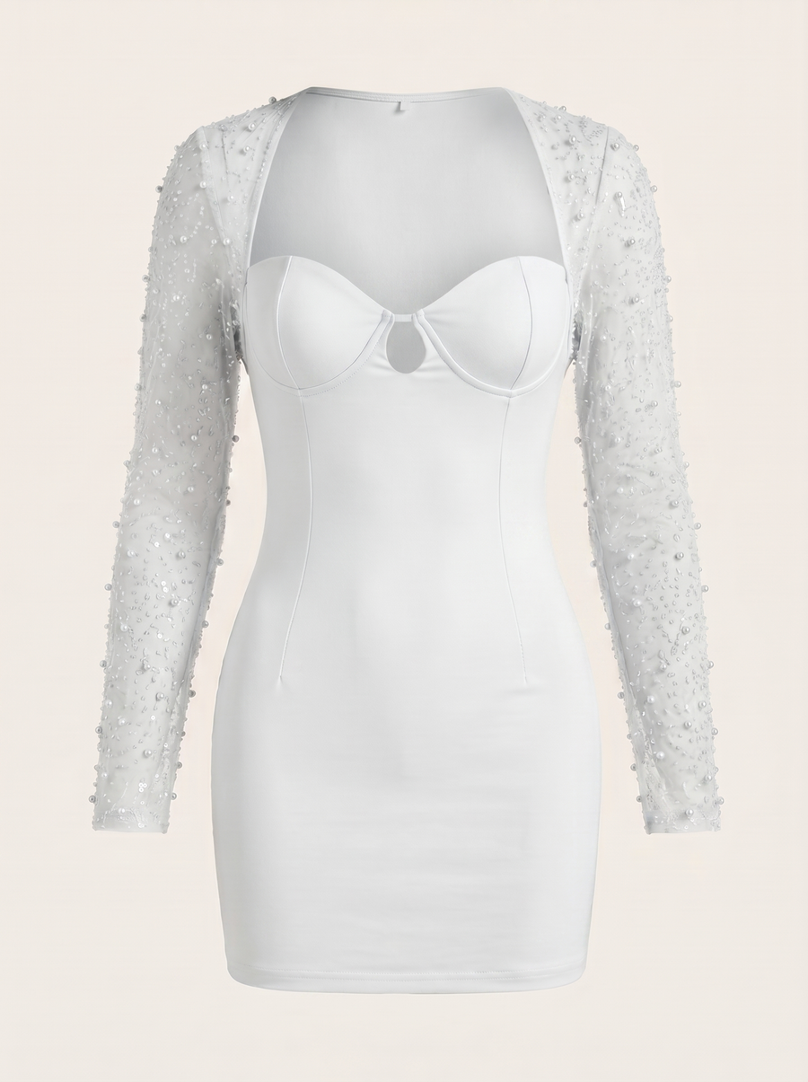 Mireille Minikleid mit Herzausschnitt und Glitzerärmeln