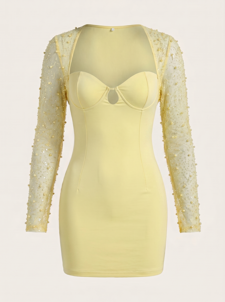 Mireille Minikleid mit Herzausschnitt und Glitzerärmeln