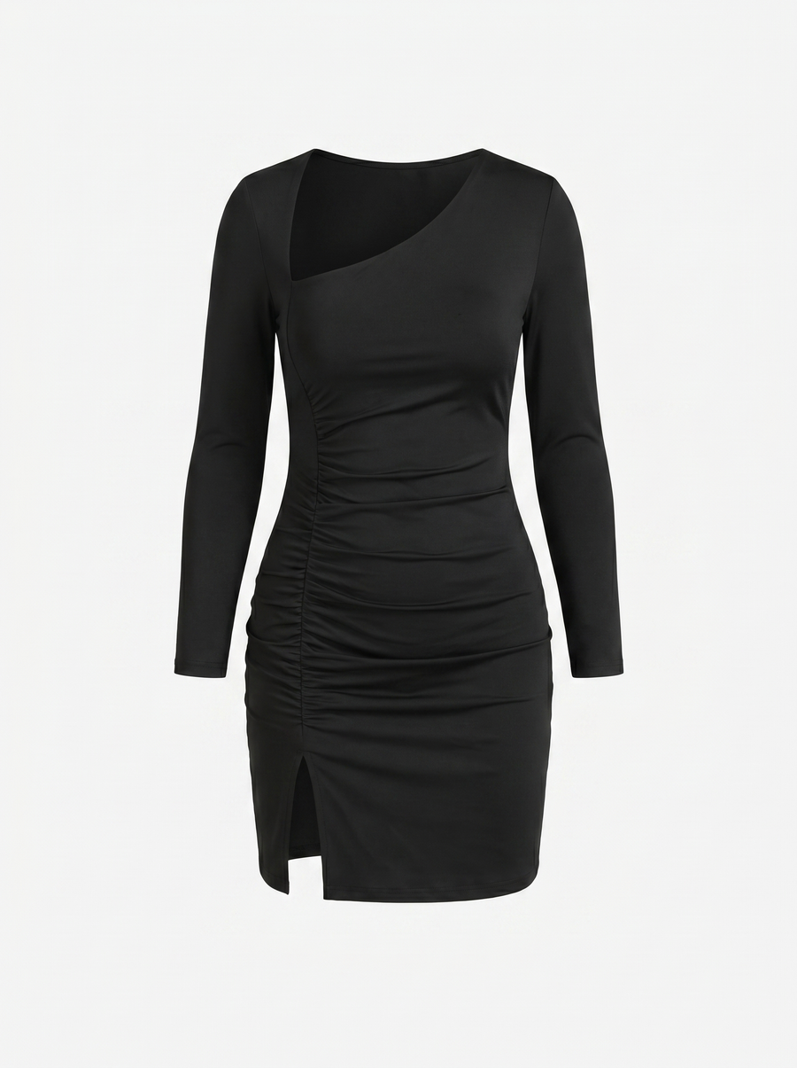 Celina Minikleid mit Raffung und asymmetrischem Ausschnitt