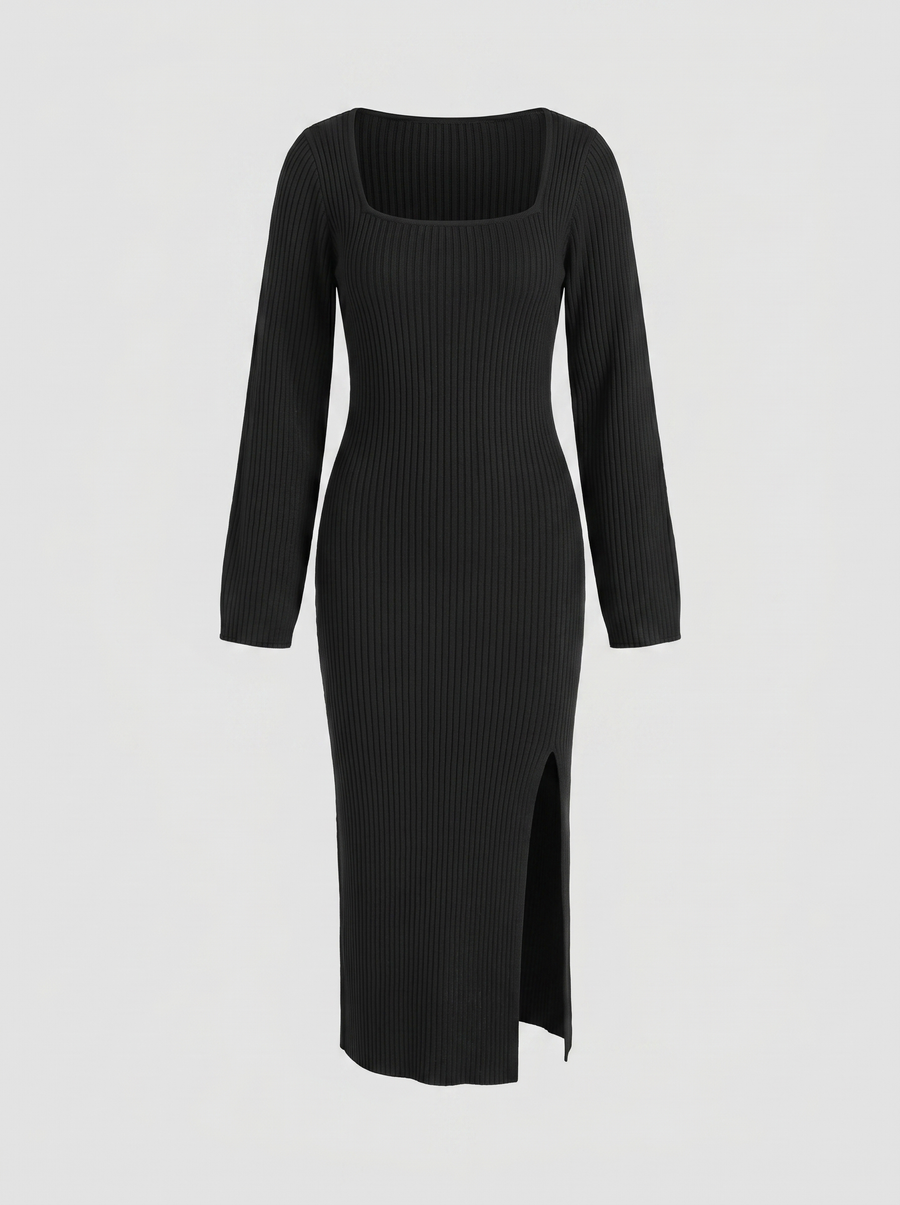 Paloma Rippstrick-Midikleid mit Langarm